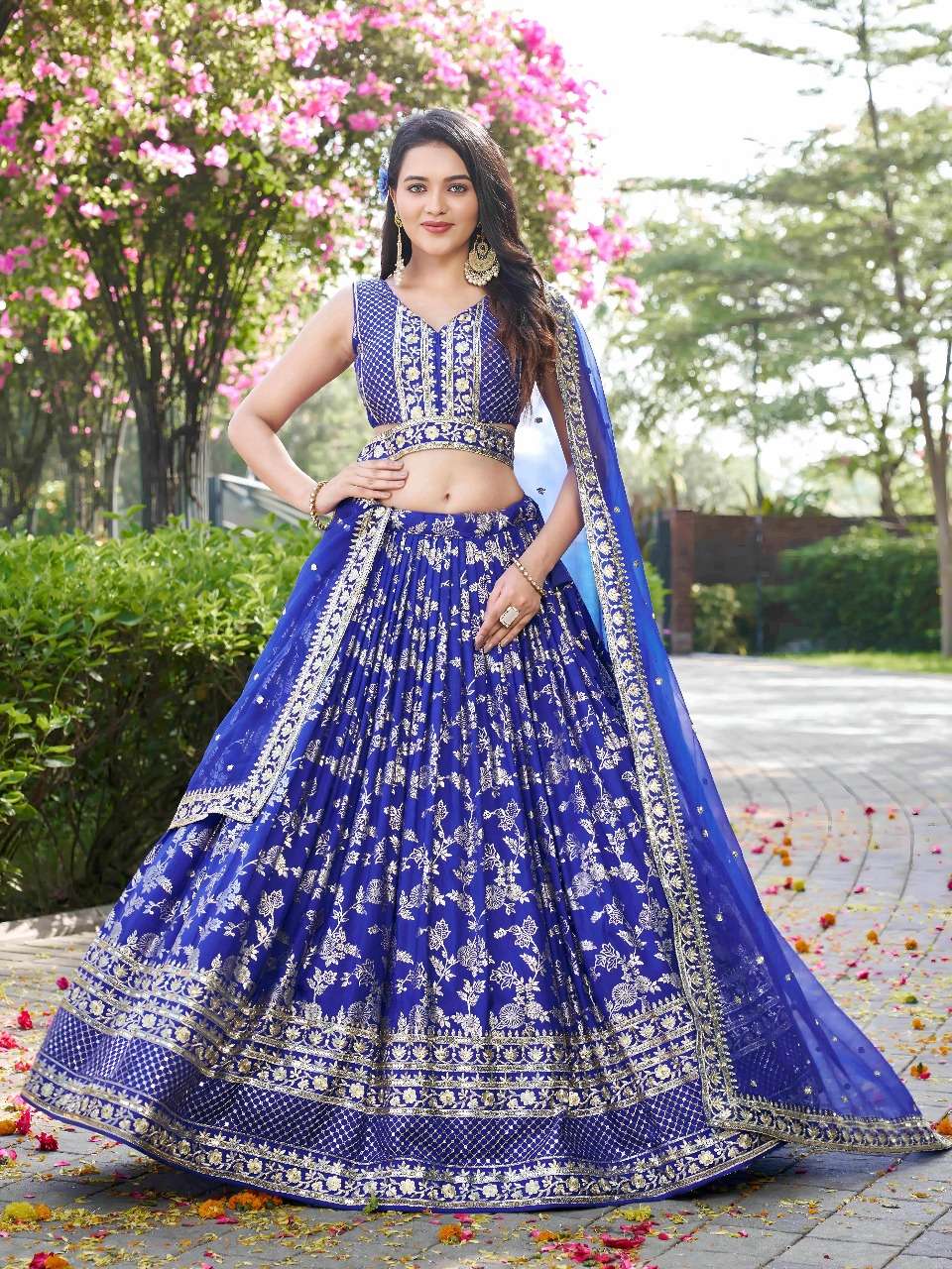 MF CODE 7100 ROYAL BLUE DOLA JACQUARD HEAVY DESIGNER LADIES LEHENGA 