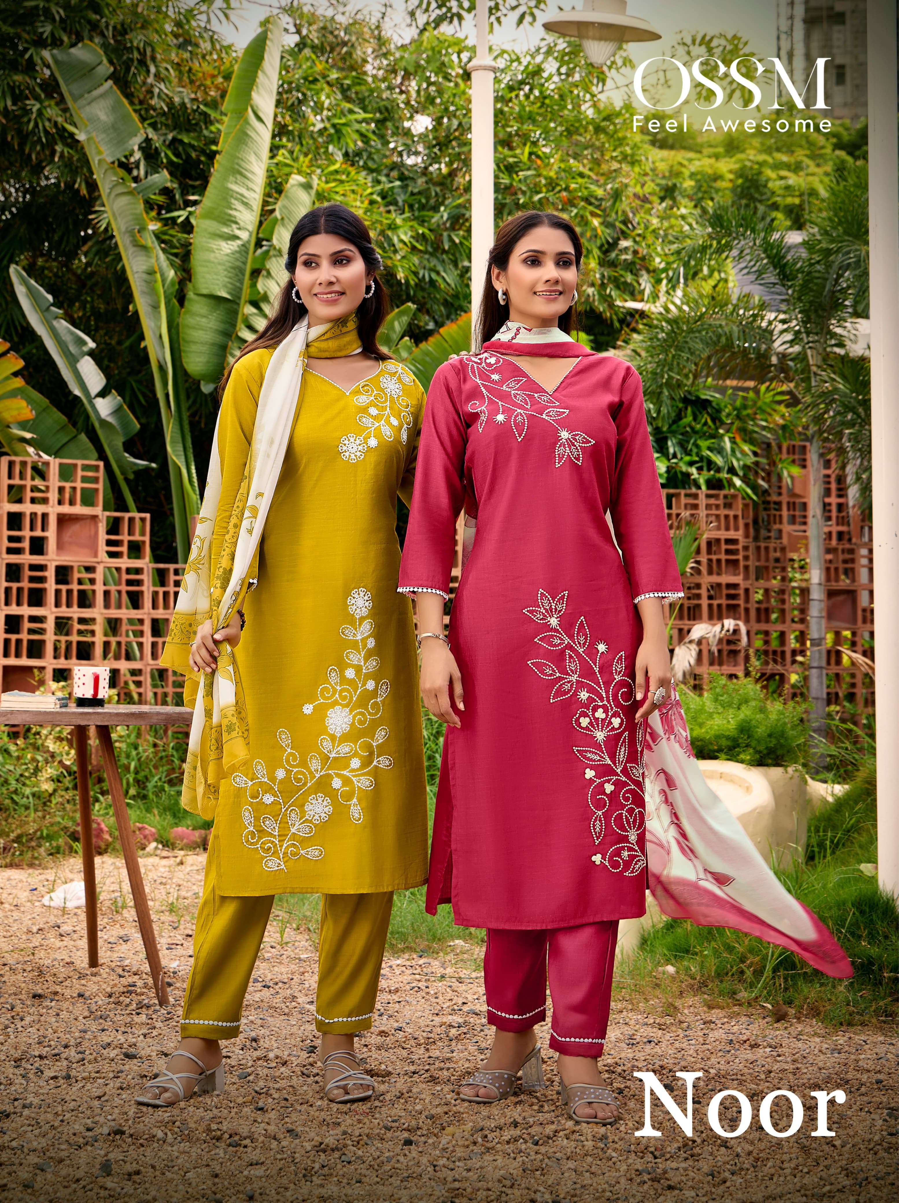 OSSM NOOR VISCOSE SILK EMBROIDERIES DESIGNER WORK KURTI COMBO SET 