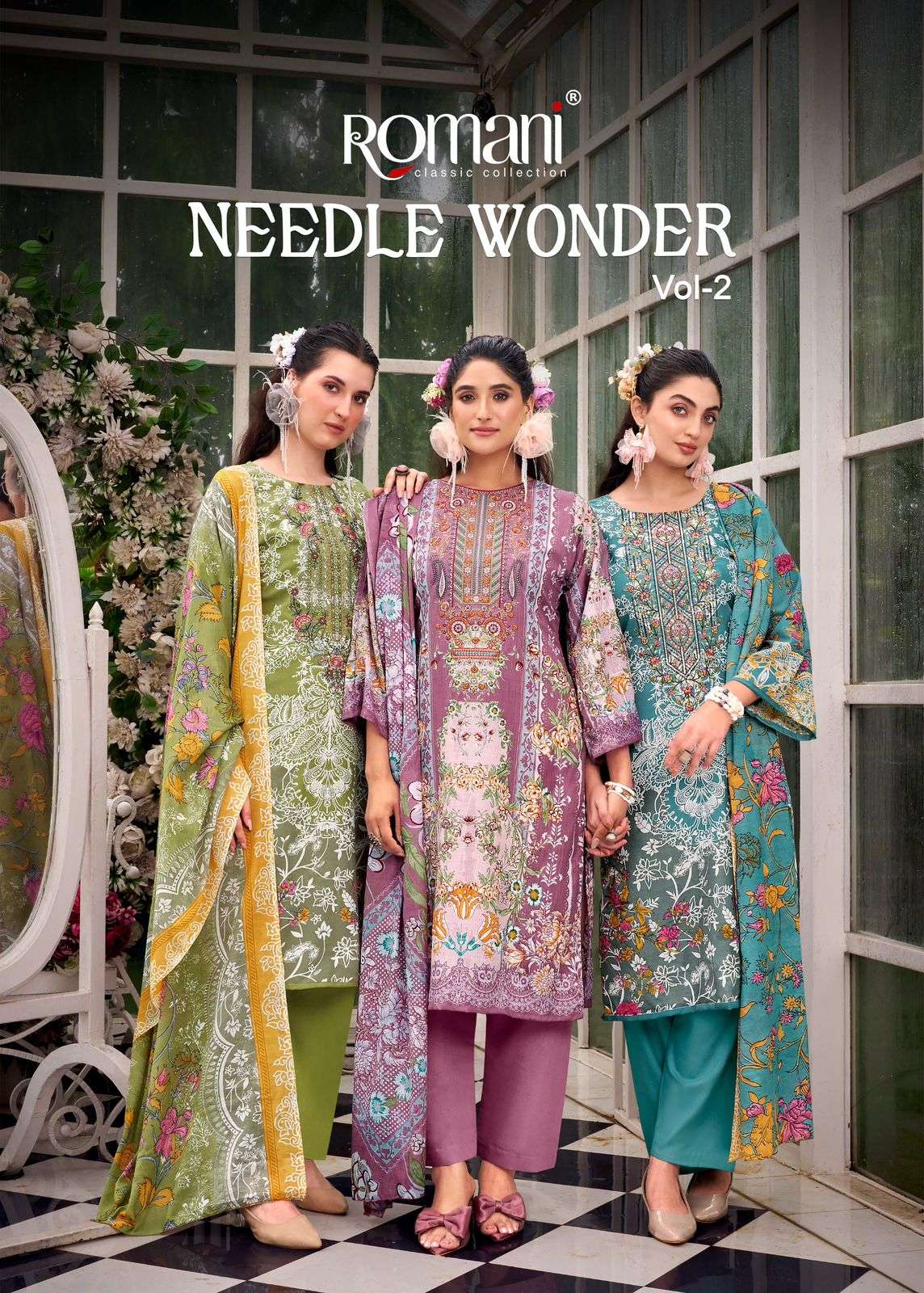 ROMANI NEEDLE WONDER VOL 2 COTTON DIGITAL PRINTS WITH FANCY WORK SUIT