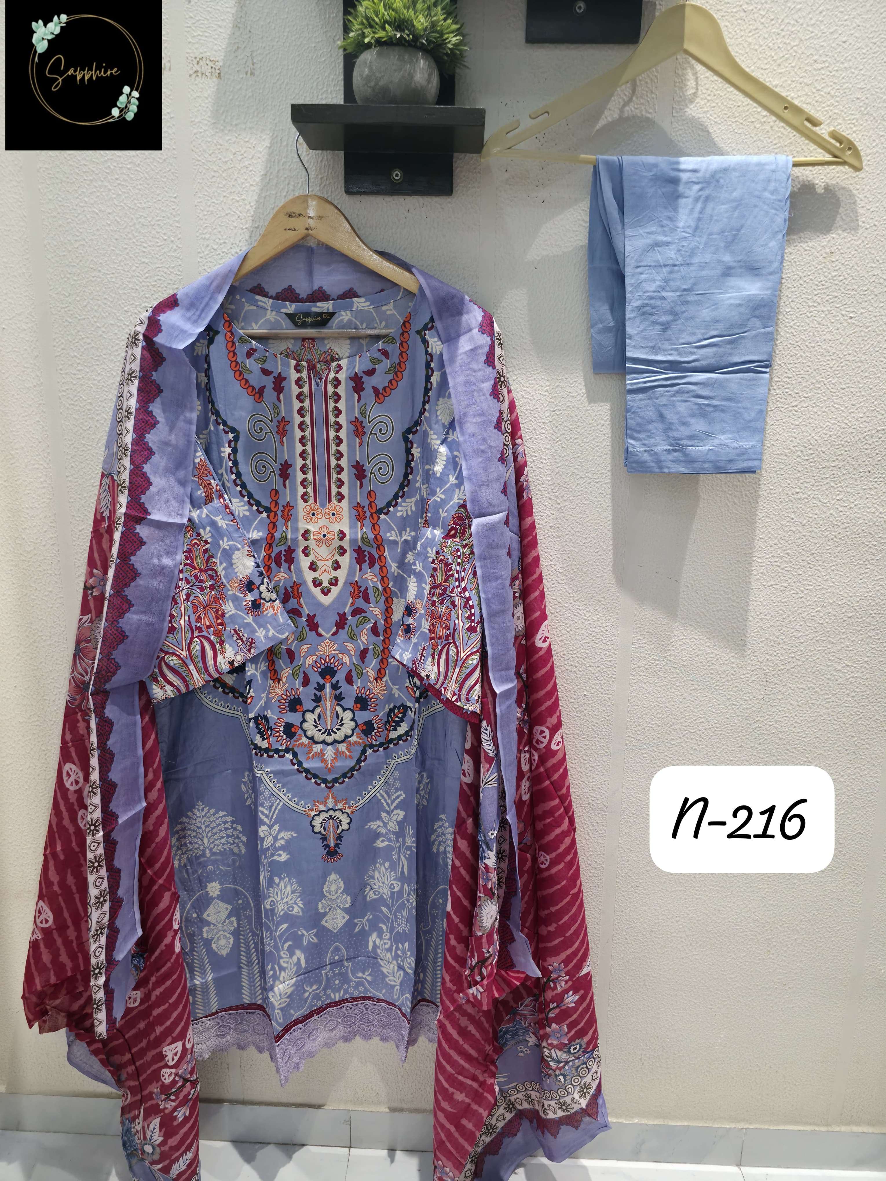 SAPPHIRE AGHA NOORAIN N 216 LAWN COTTON FANCY DESIGNER WORK SUIT