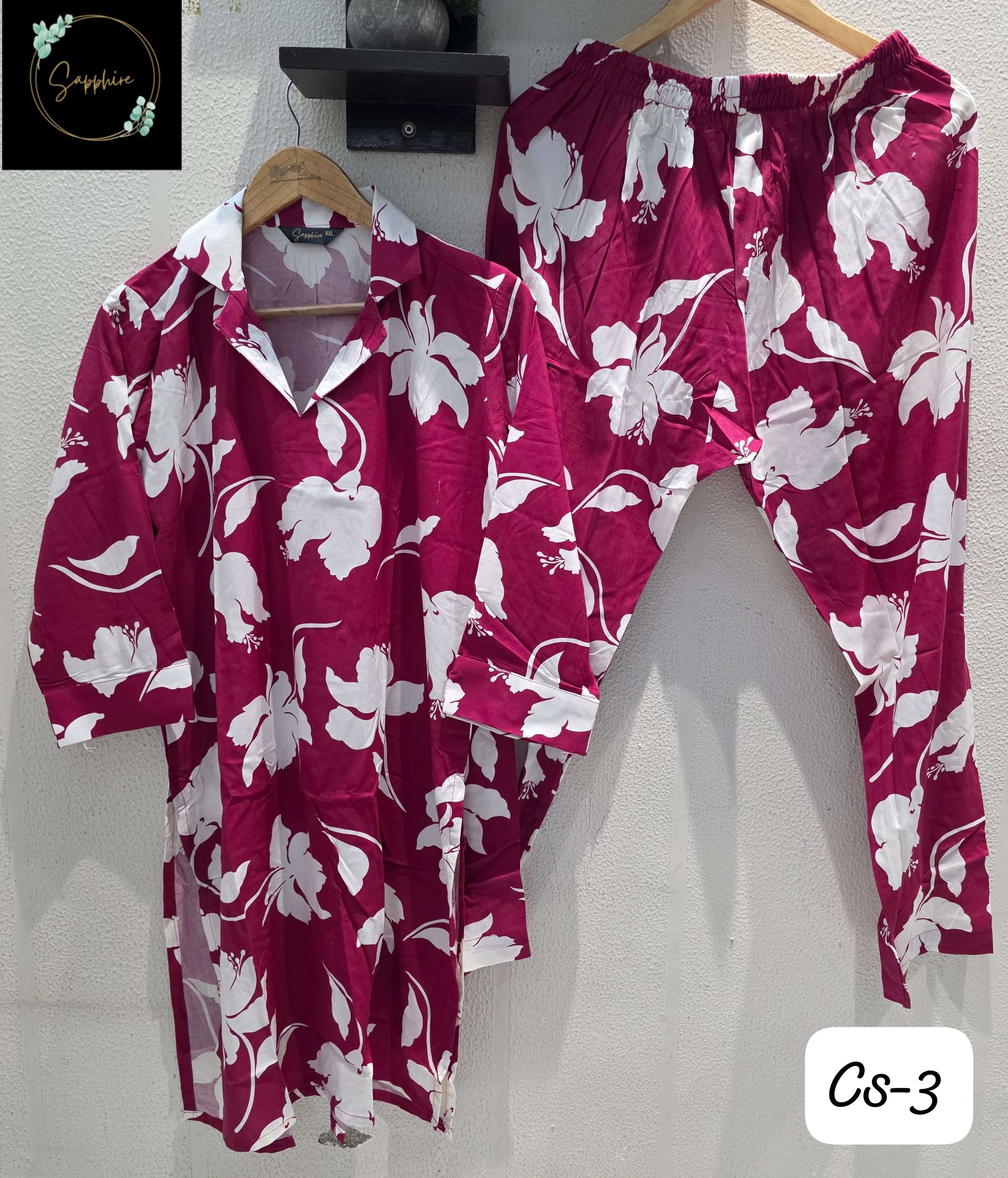 SAPPHIRE CORD SET VOL 3 RAYON PRINTED FANCY LADIES TOP WITH PANT PAIR