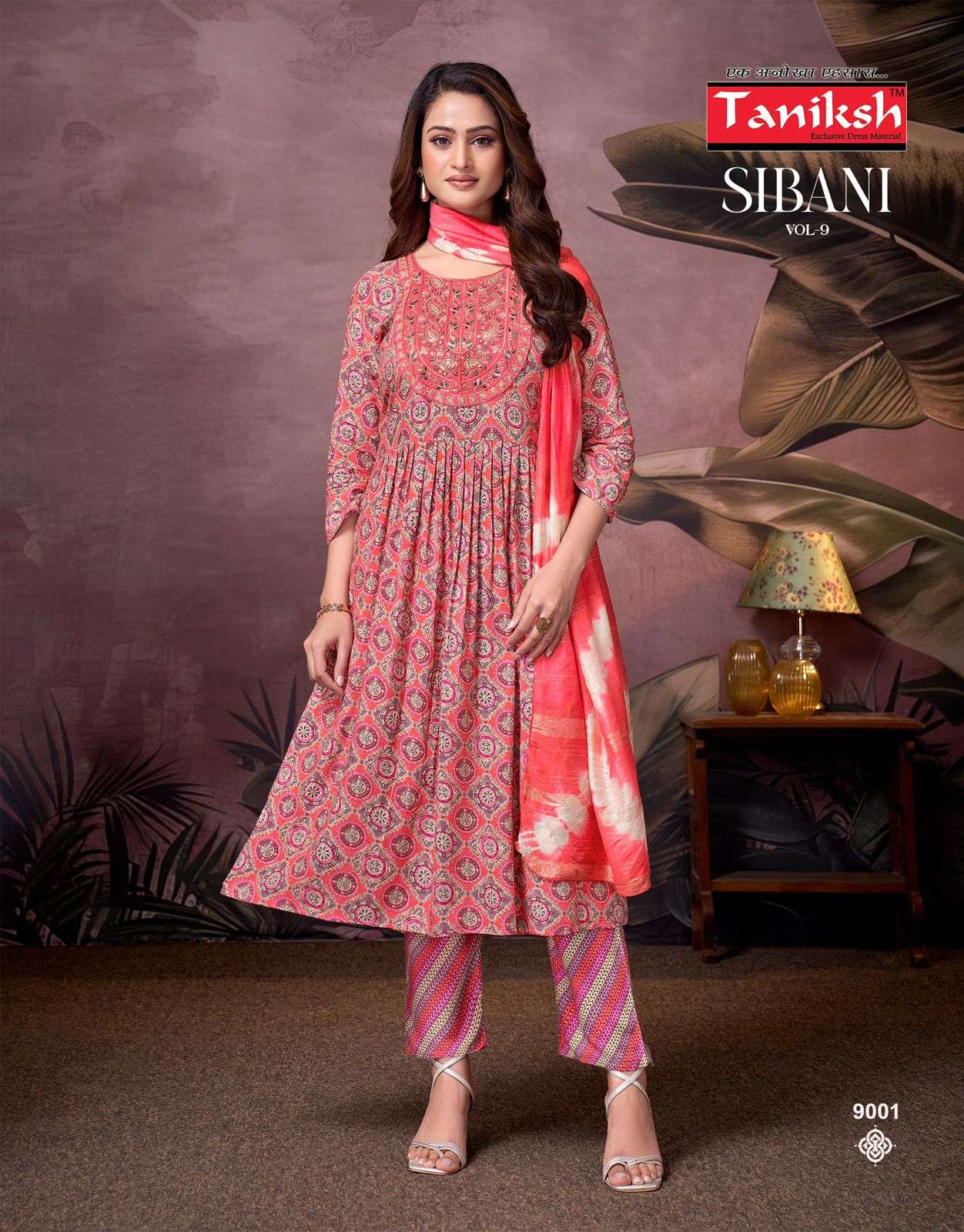 TANIKSH SIBANI VOL 9 RAYON PRINTED NAIRA CUT FANCY KURTI COMBO SET 