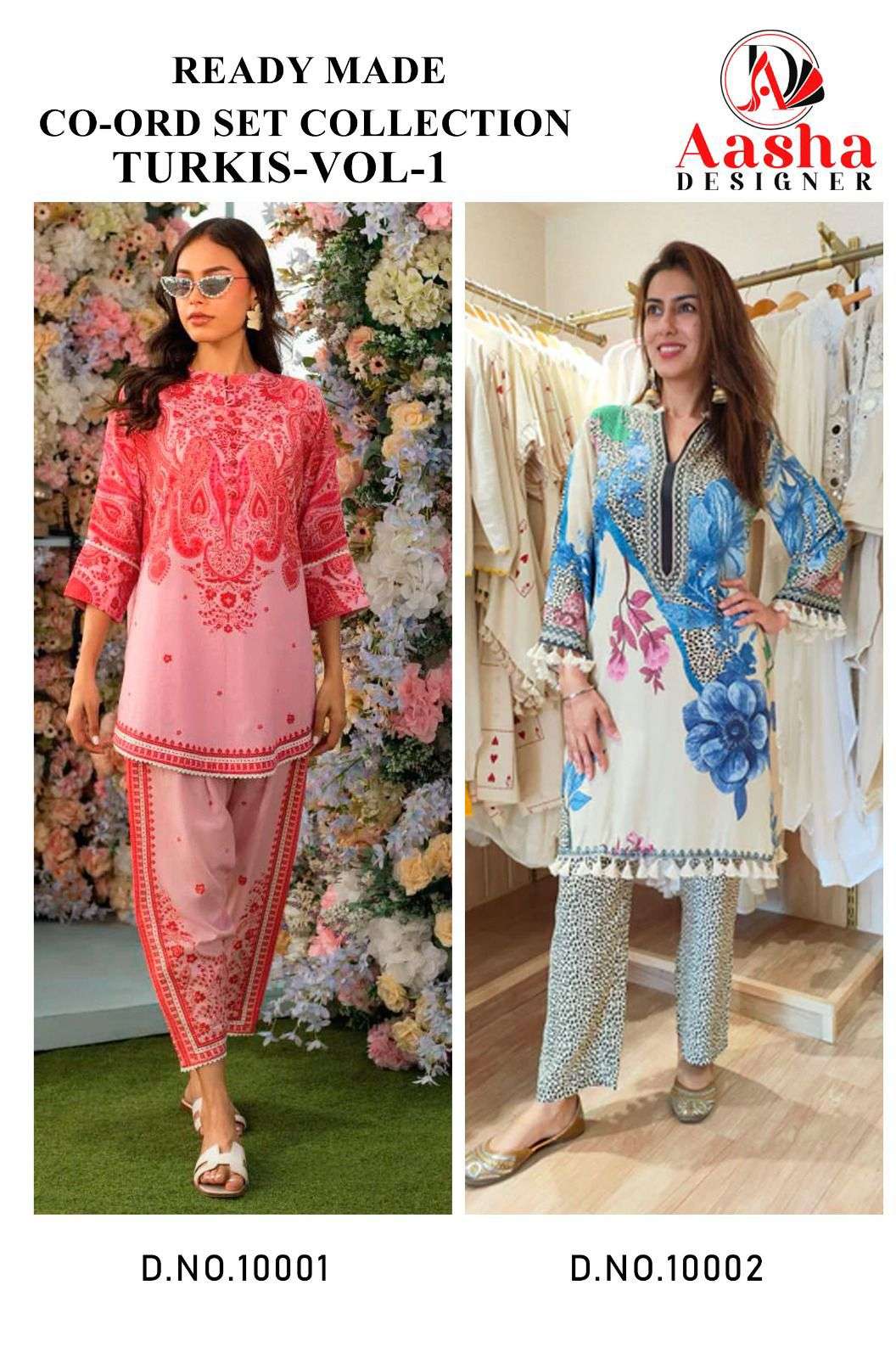 AASHA DESIGNER DESIGN NO - 10001-10002 MODAL SATIN PRINT READYMADE CO-ORD SET