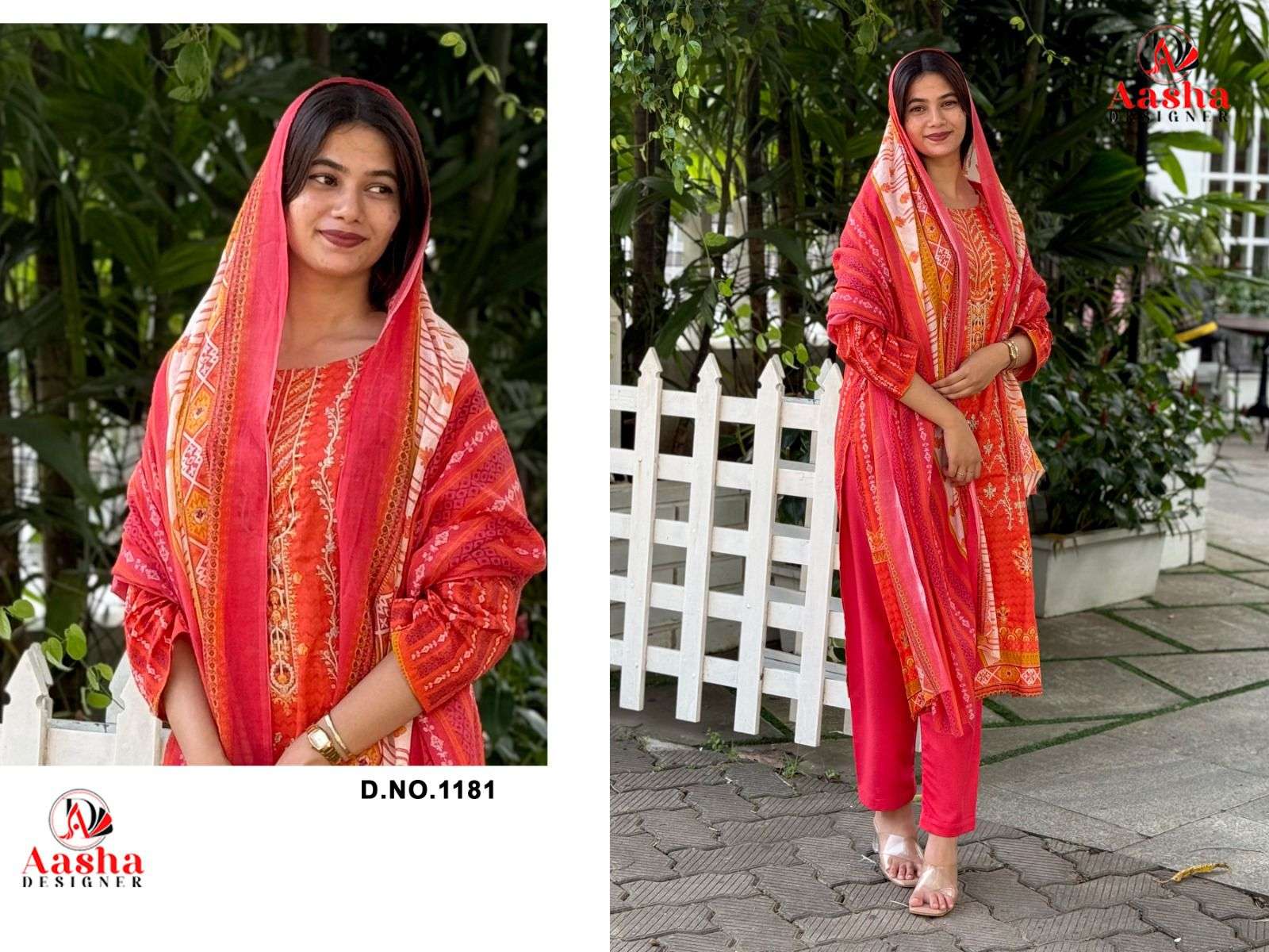 AASHA DESIGNER DESIGN NO - 1181 PURE LAWN PRINT EXCLUSIVE SELF EMBROIDERED PAKISTANI SUIT 