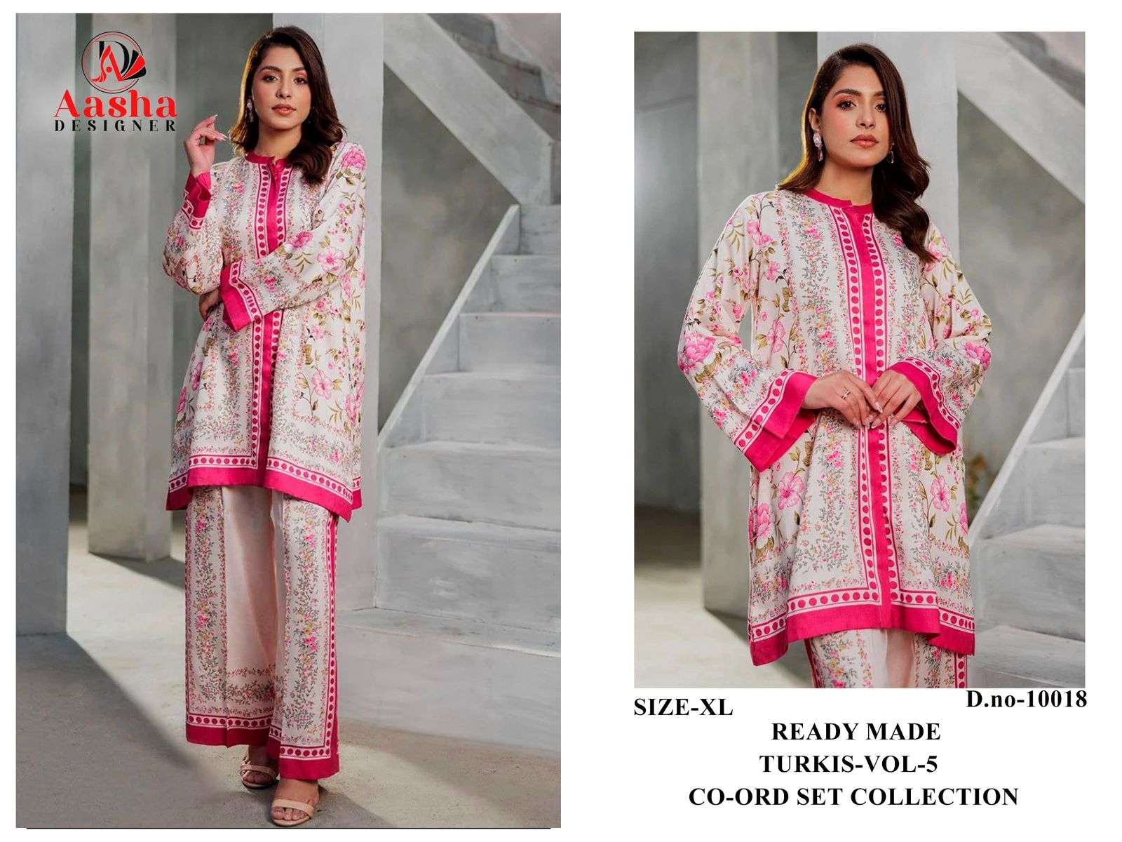AASHA DESIGNER TURKIS VOL 5 SATIN DIGITAL PAKISTANI STYLE KURTI WITH PLAZZO PAIR 