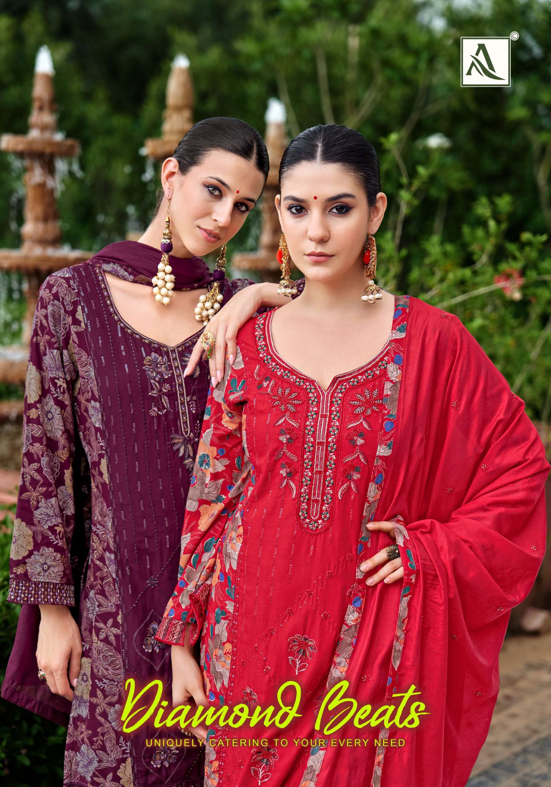 ALOK SUITS DIAMOND BEATS RAYON PRINT WITH FANCY EMBROIDERY WORK SUIT