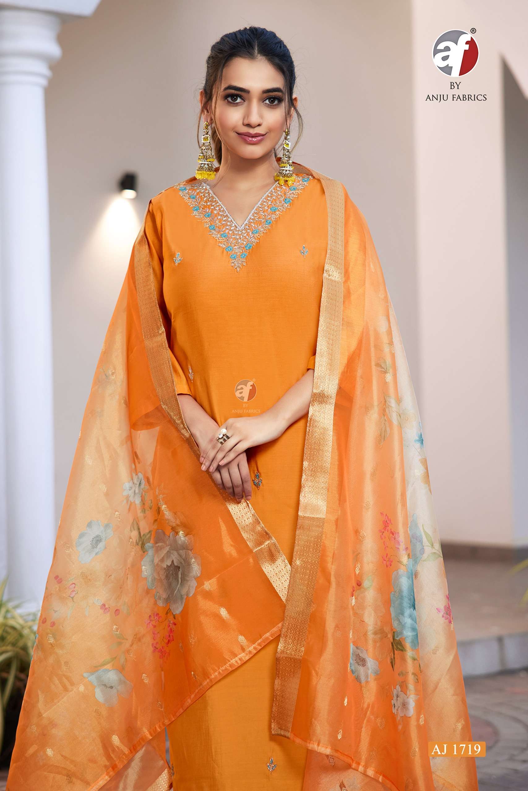 ANJU FABRICS AJ 1719 SILK BEAUTIFUL DESIGNER LOOK READY MADE LADIES SUIT