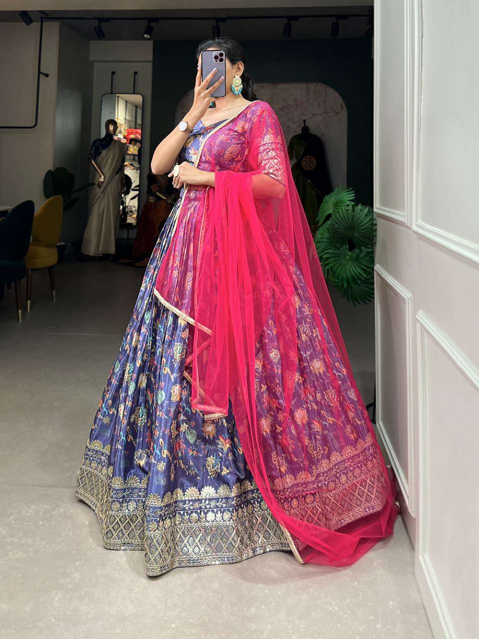 BANDHANI PALACE 1014 CHINON  DIGITAL PRINT EMBROIDERED SEQUINS WORK LEHENGA CHOLI SET