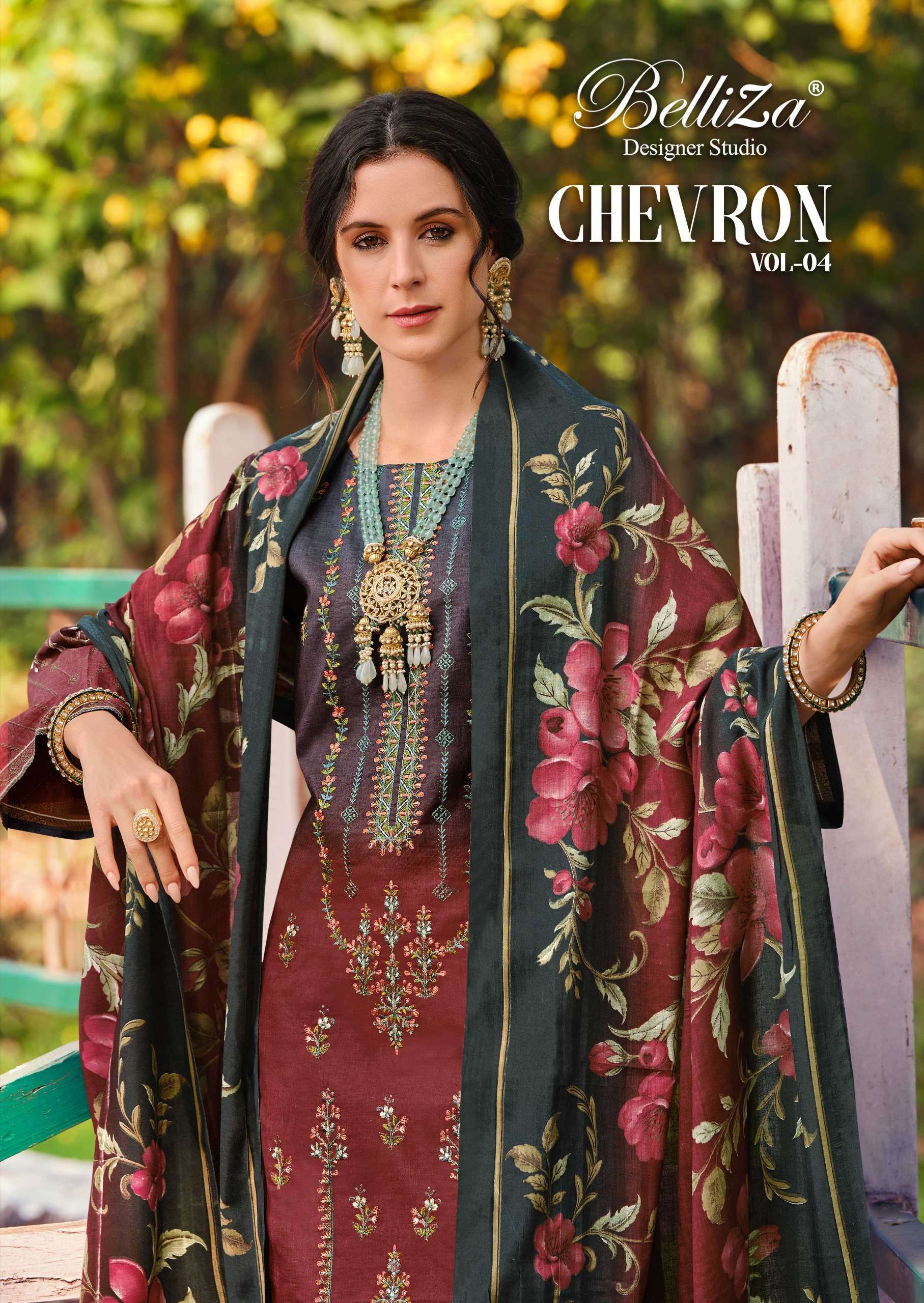 BELLIZA DESIGNER STUDIO CHEVRON VOL 4 COTTON DIGITAL PRINTS WITH FANCY WORK SUIT