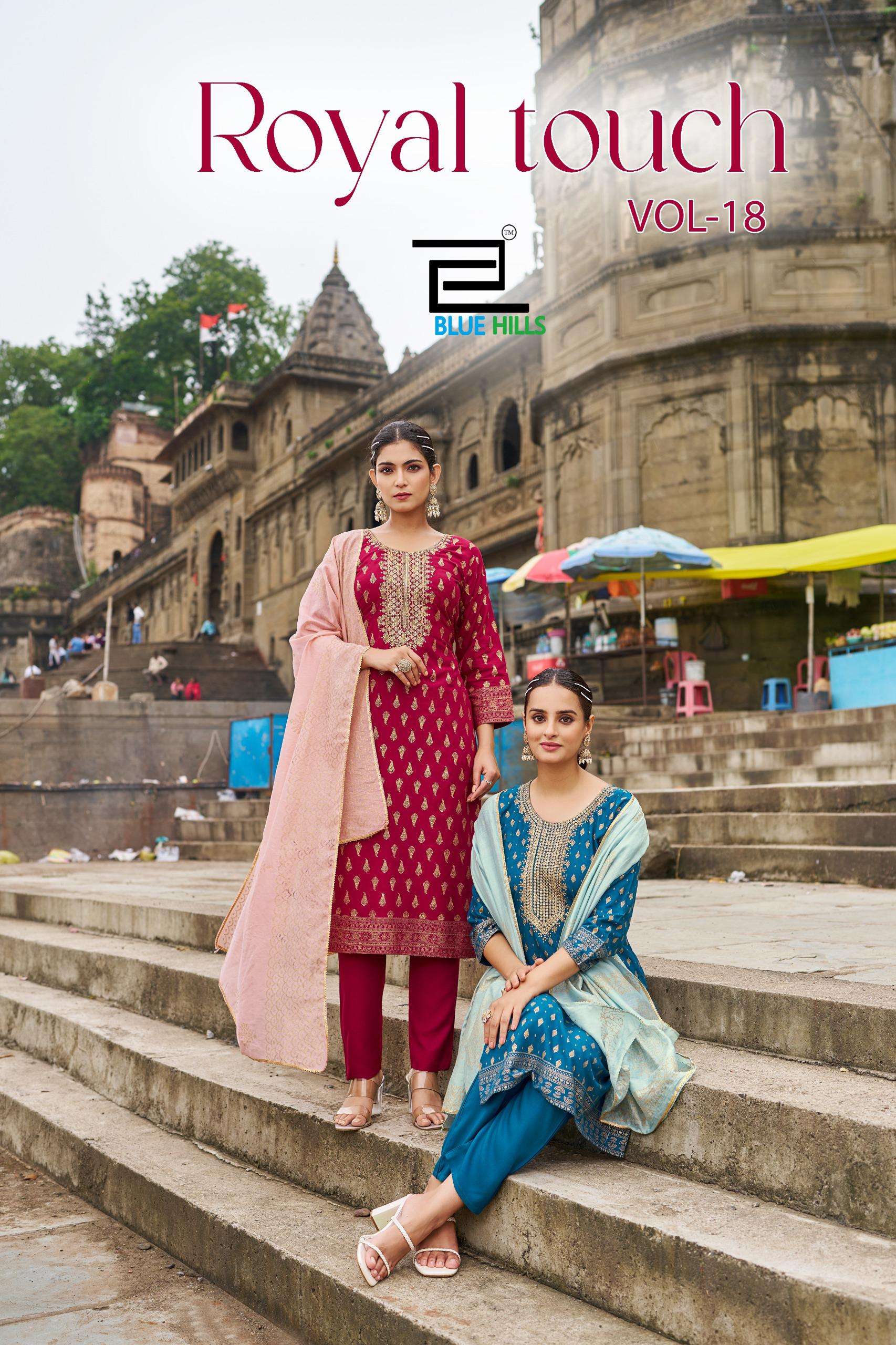 BLUE HILLS ROYAL TOUCH VOL 18 RAYON FOIL PRINT WITH WORKS LADIES KURTI COMBO SET 