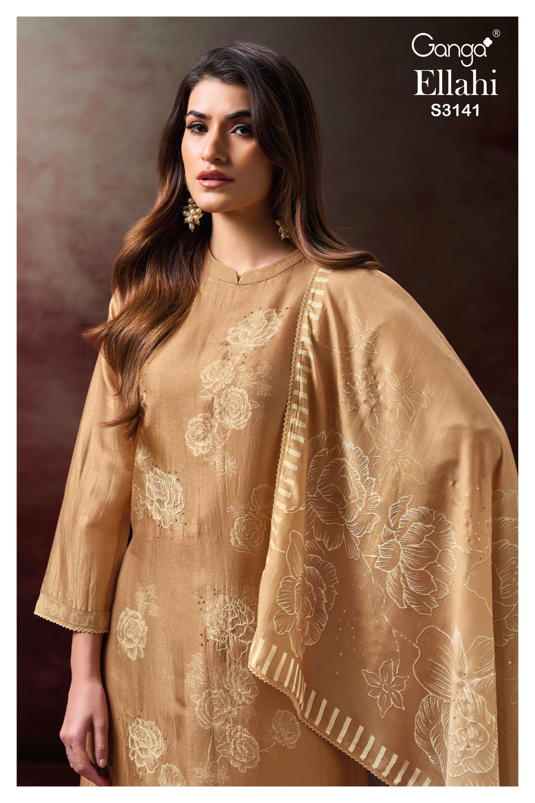 GANGA ELLAHI 3141 SILK PRINTED WITH EMBROIDERY DESIGNER WORK SUIT