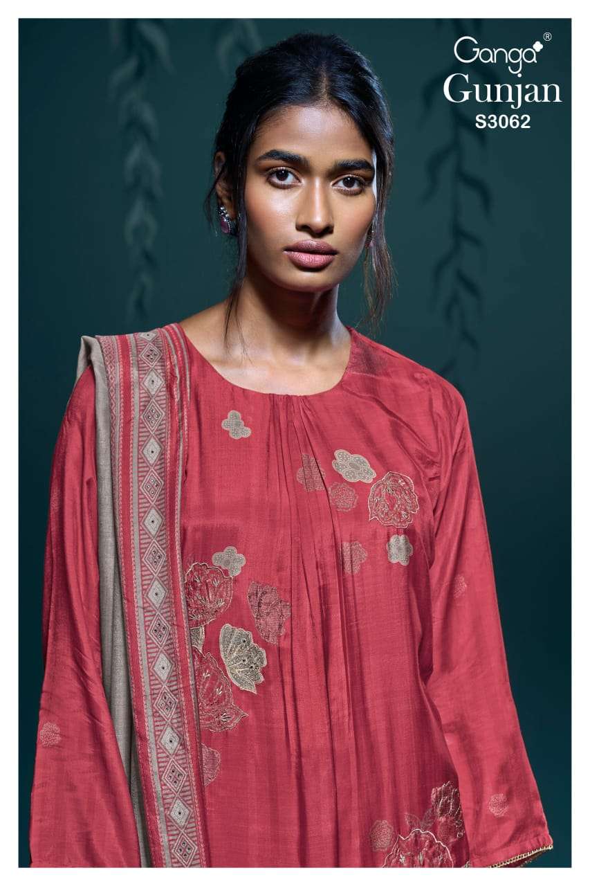 GANGA GUNJAN 3062 SILK PRINTED WITH FANCY EMBROIDERY DESIGNER WORK SUIT