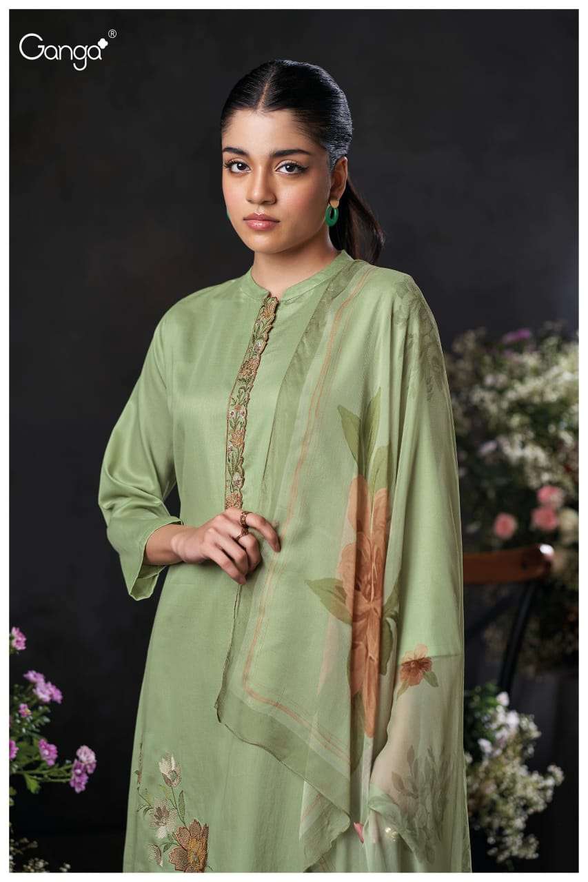 GANGA JALYN 3740 SATIN COTTON PRINTED WITH FANCY EMBROIDERY WORK SUIT