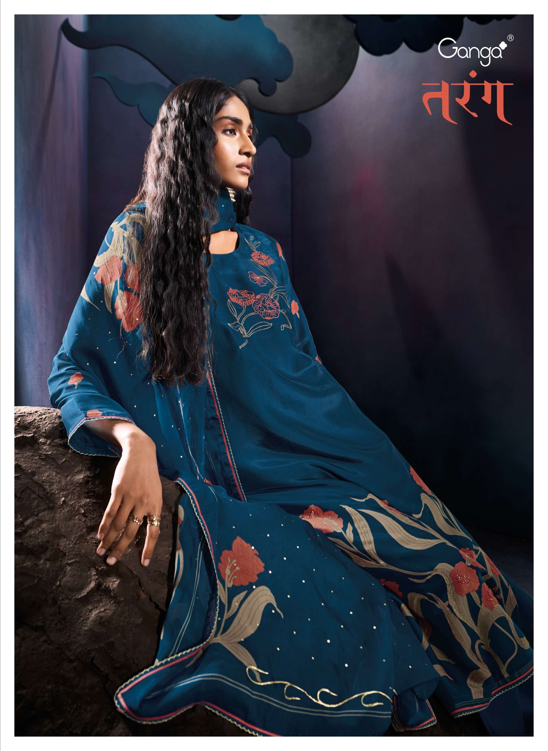 GANGA TARANG SATIN PRINTED WITH HAND WORK DESIGNER SUIT