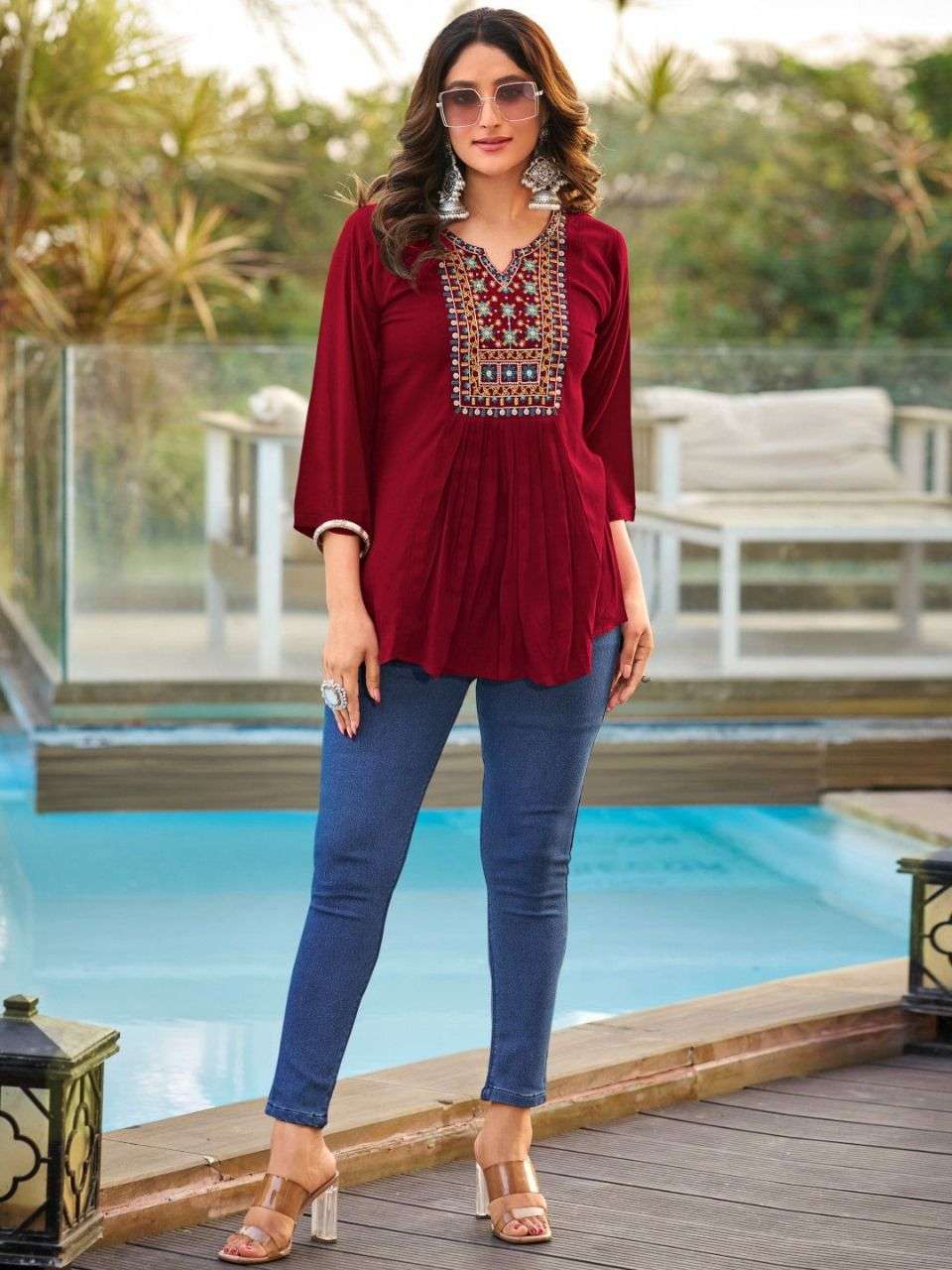 INLI BUBBLY 5.0 RAYON EMBROIDERIES WORK WESTERN WEAR LADIES TOP