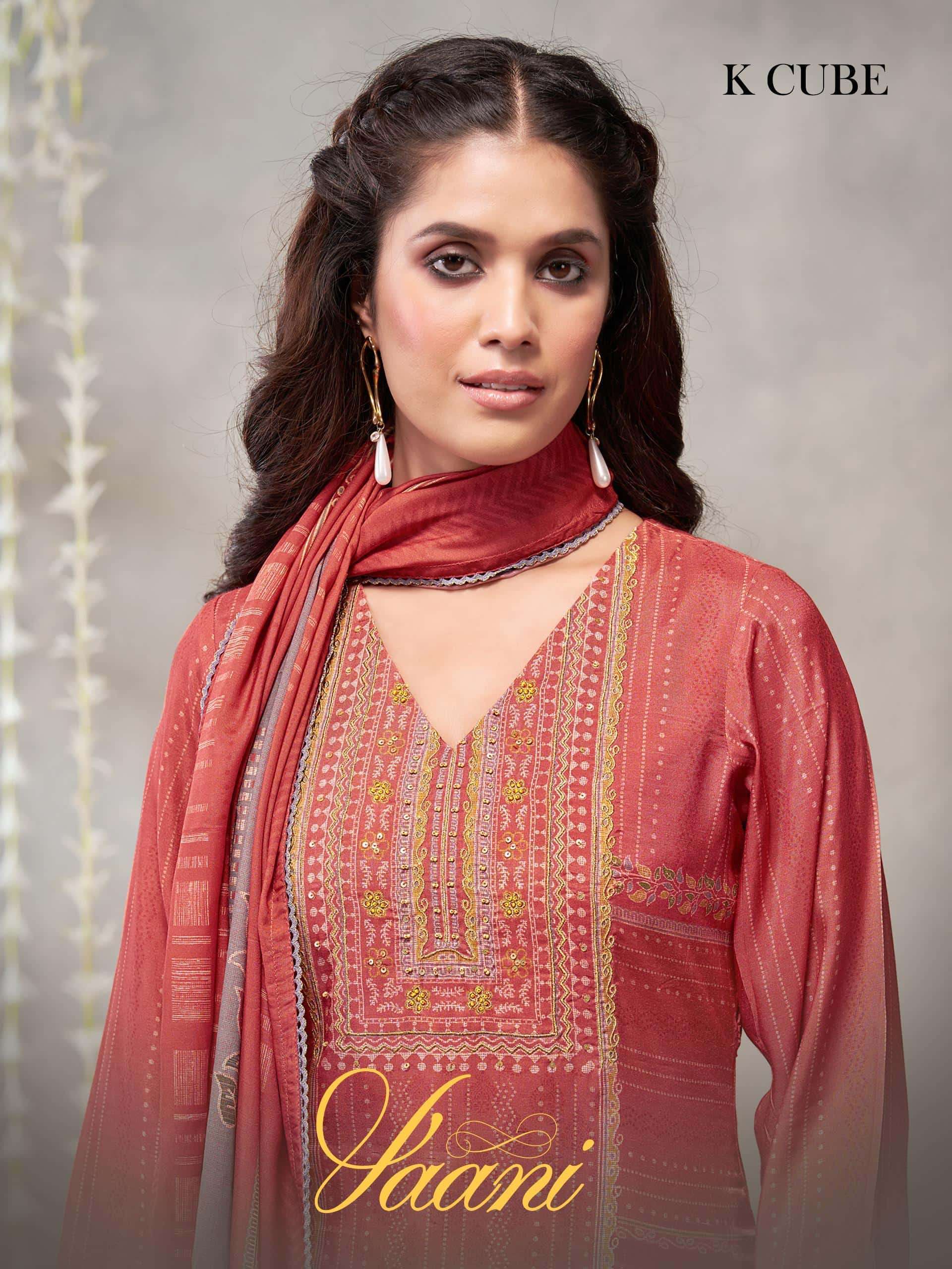 K CUBE VAANI  MUSLIN DIGITAL PRINT WITH EMBROIDERY DESIGNER WORK SUIT