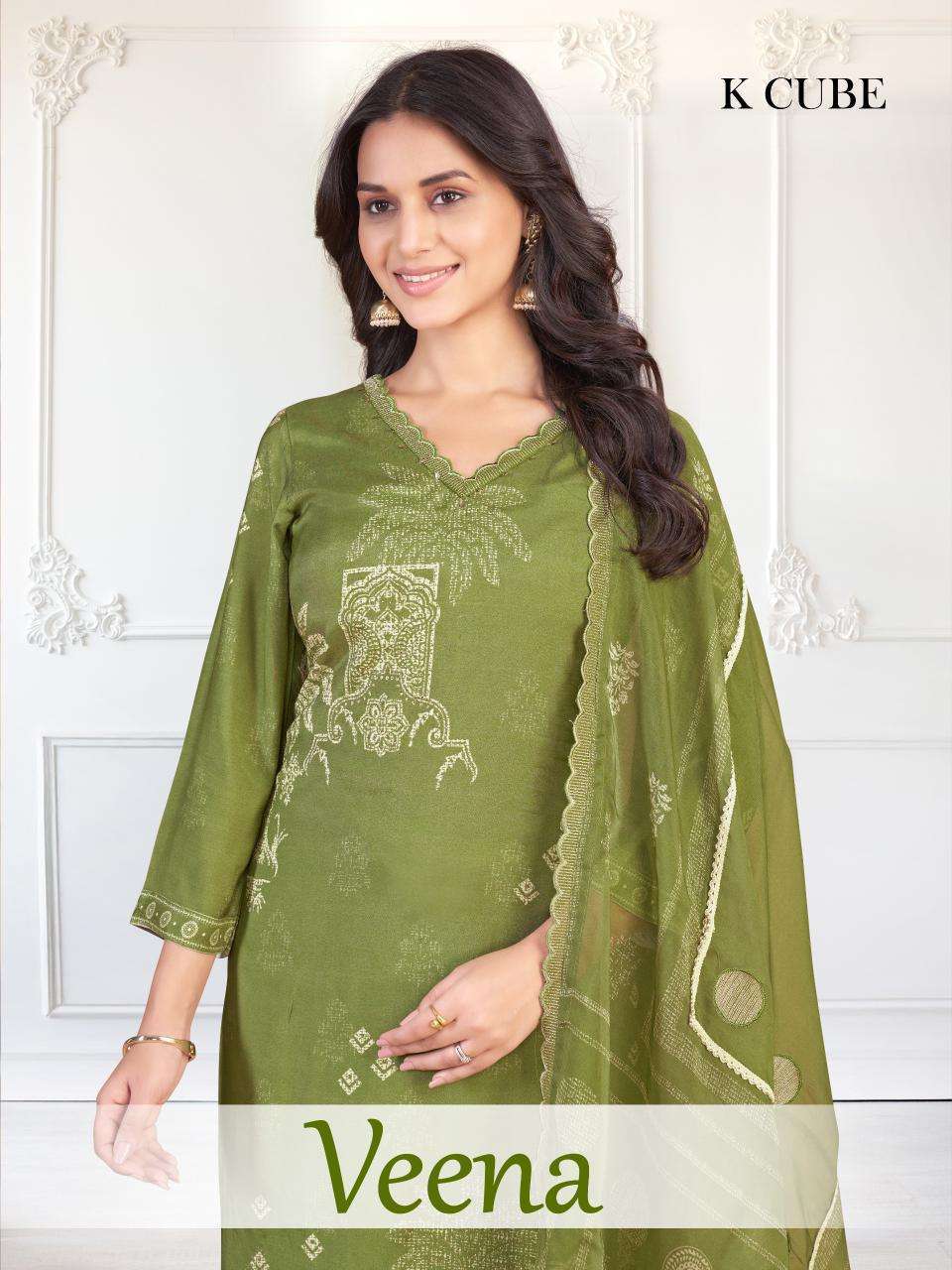 K CUBE VEENA MUSLIN DIGITAL PRINT WITH FANCY WORK LADIES SUIT