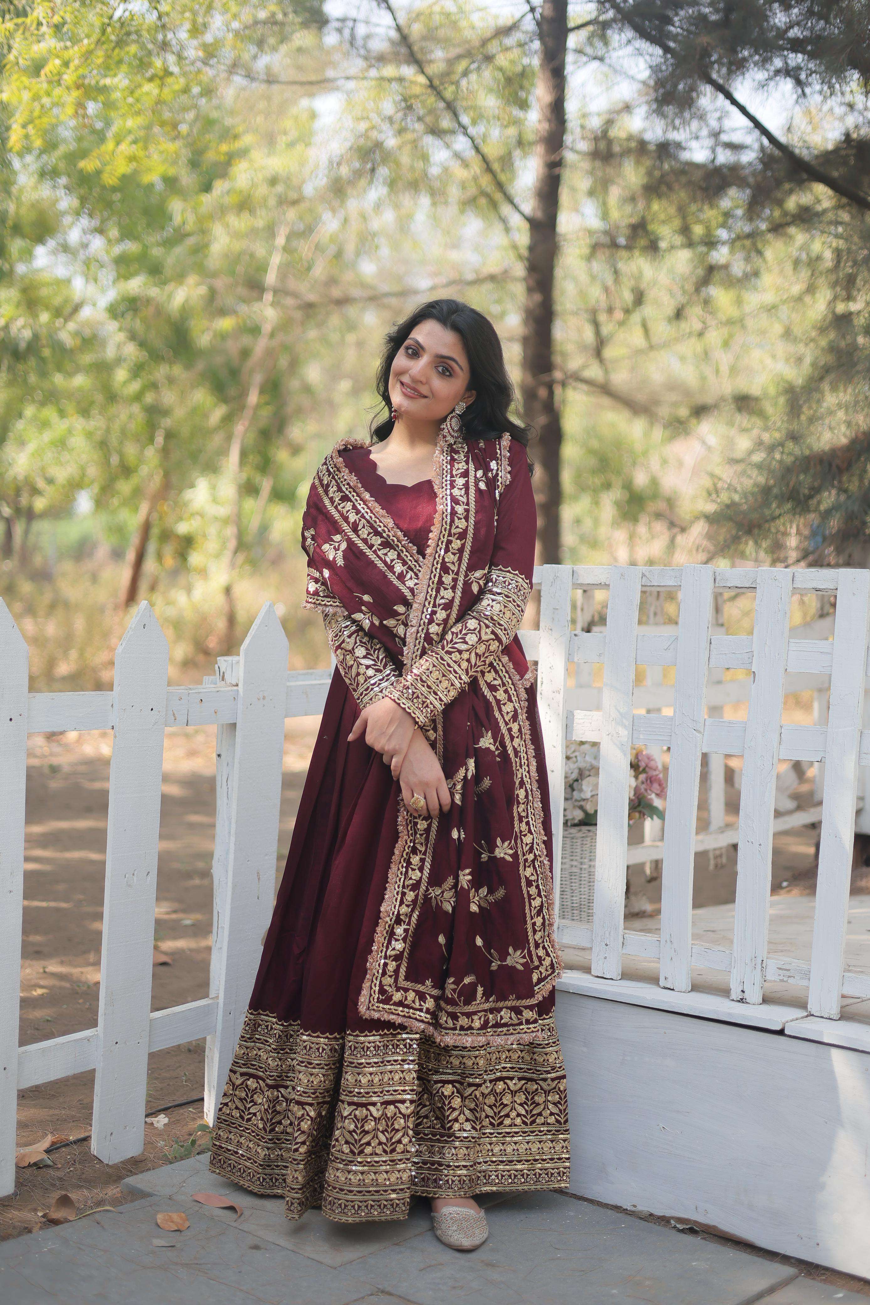  KA 1113 SIMER SILK HEAVY EMBROIDERD DESIGNER PARTY WEAR GOWN WITH DUPATTA 