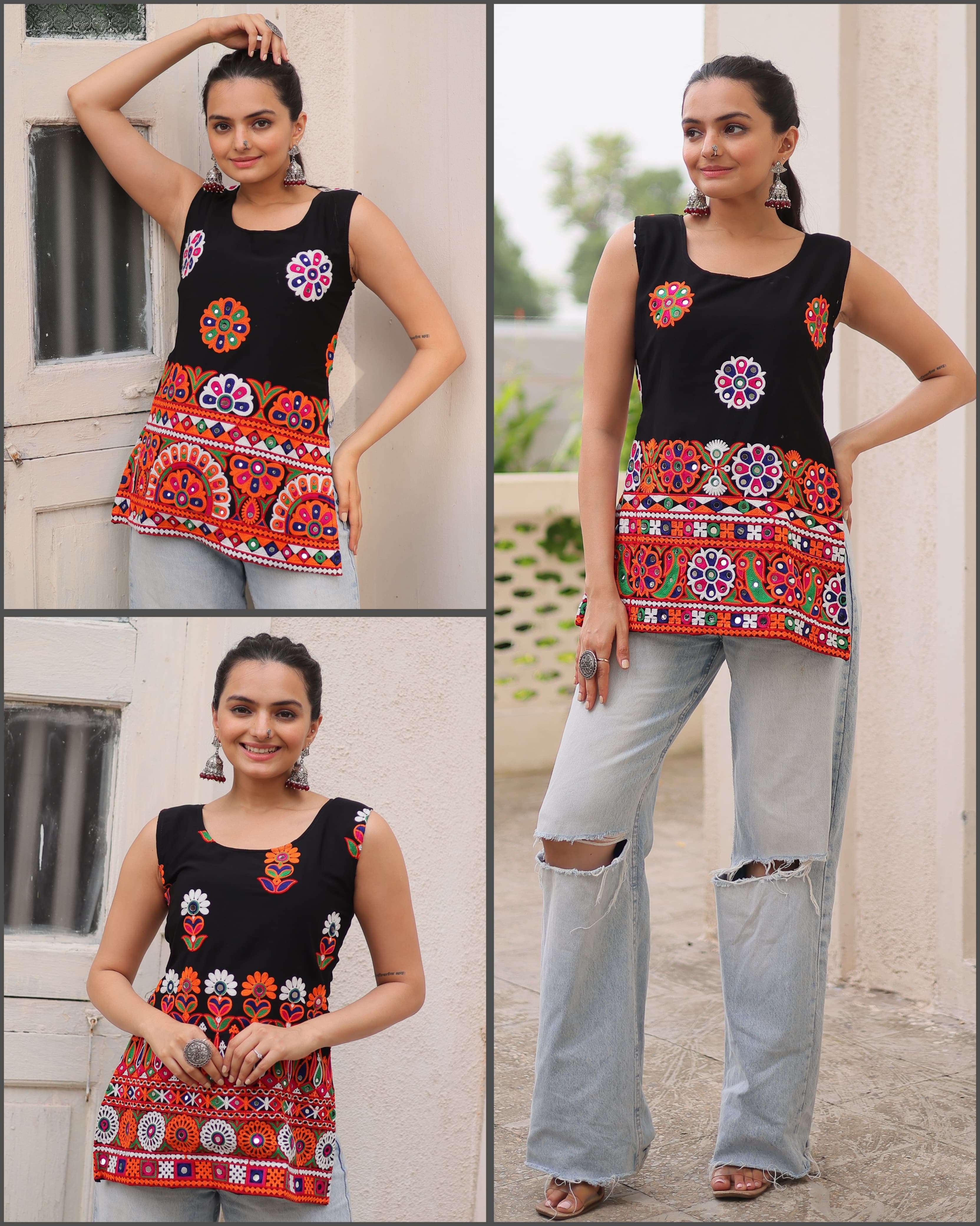 KA 1196 GEORGETTE MIRROR WORK DESIGNER NAVRATRI WEAR TOP