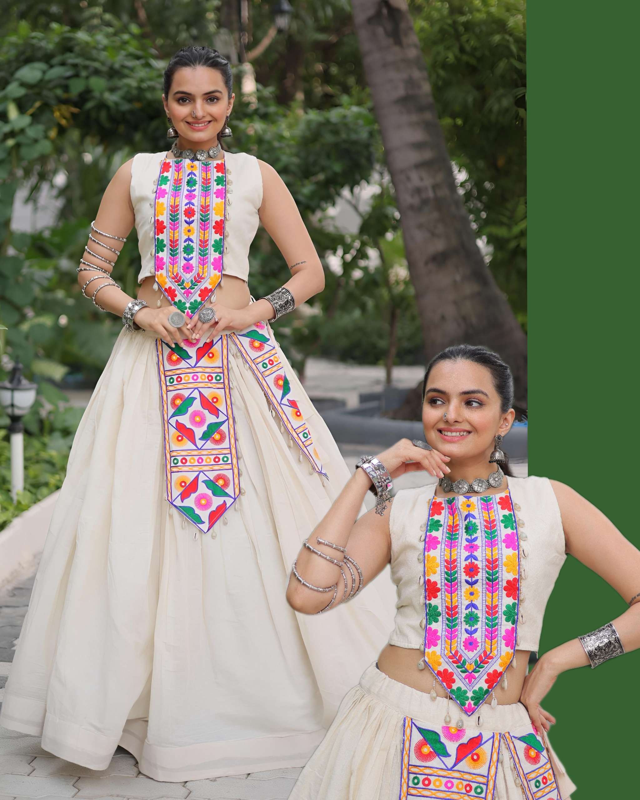 KA 5046 COTTON TRADITIONAL DESIGNER WORK NAVRATRI WEAR LADIES LEHENGA 