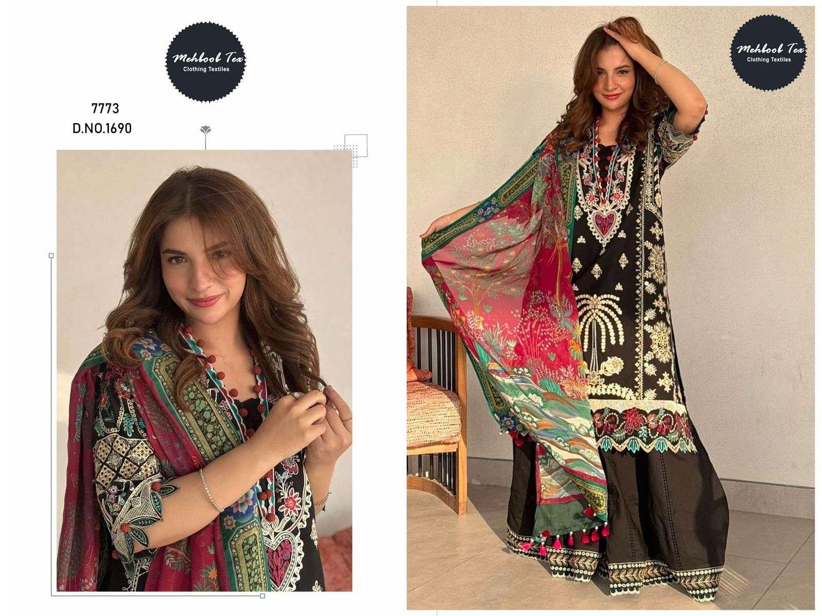 MEHBOOB TEX DESIGN NO - 1690 VISCOSE RAYON HEAVY SELF EMBROIDERED PAKISTANI SUIT 