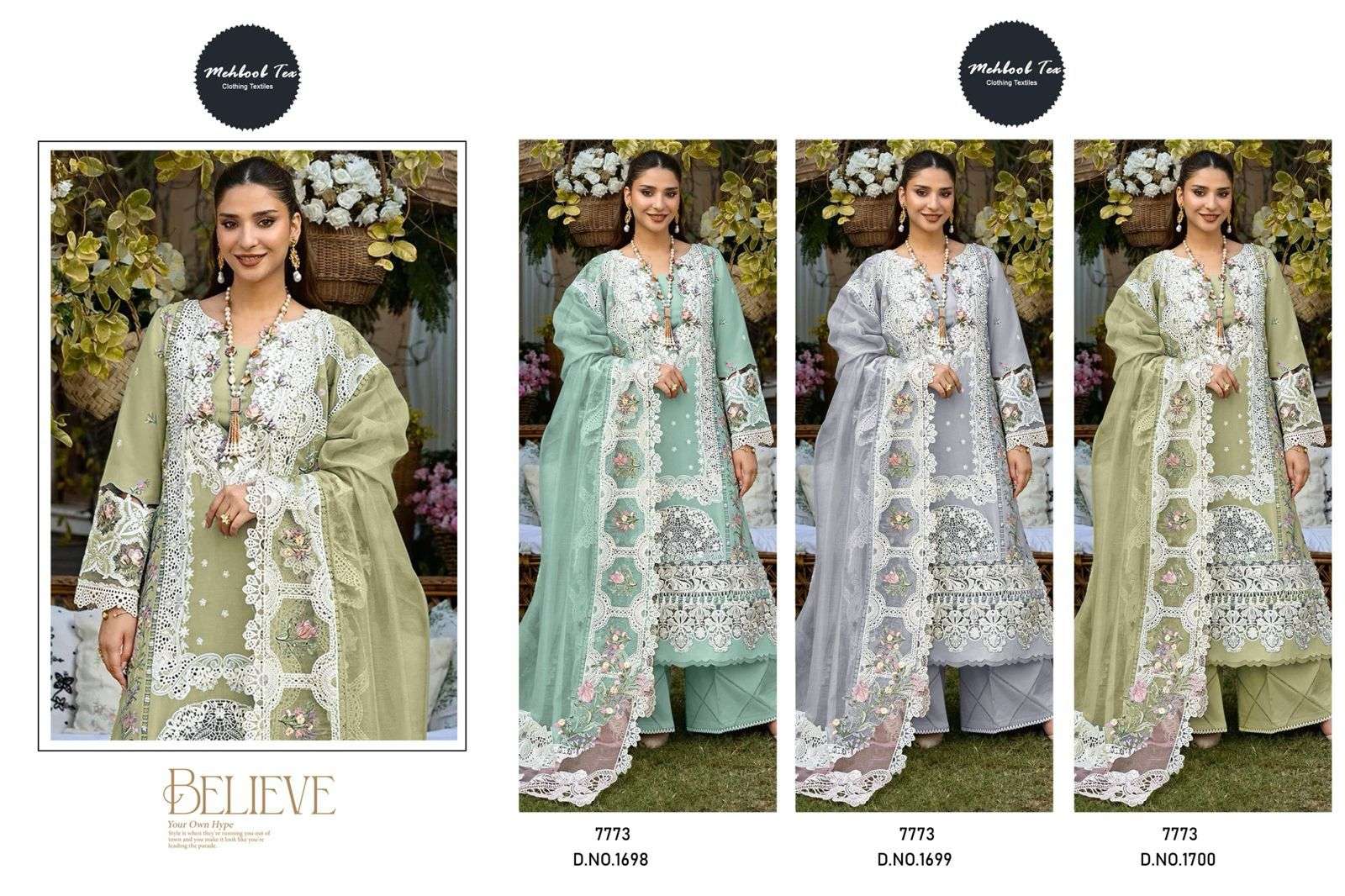 MEHBOOB TEX DESIGN NO - 1698-1699-1700 PURE COTTON PRINT HEAVY SELF EMBROIDERED PAKISTANI SALWAR SUIT