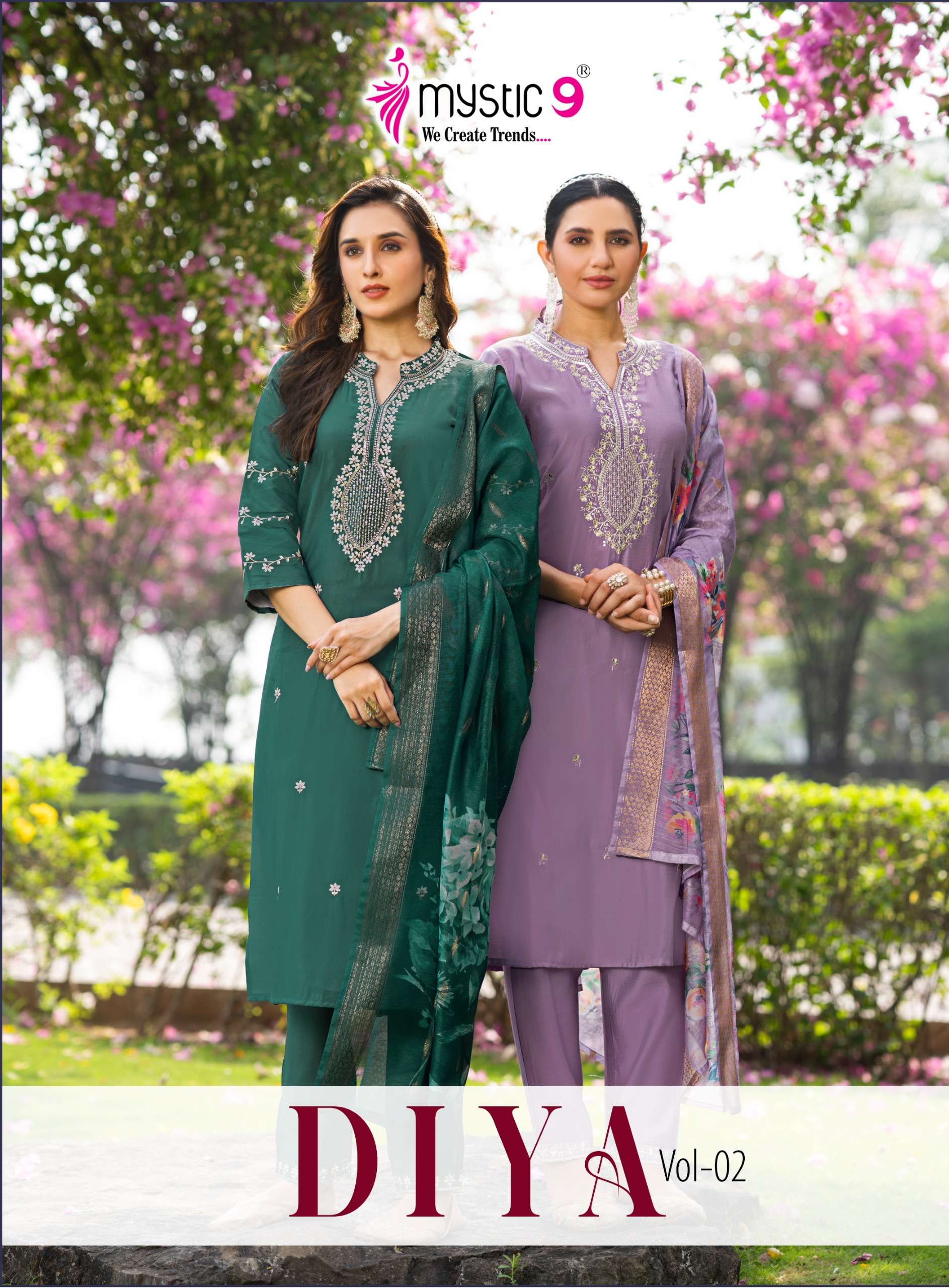 MYSTIC 9 DIYA VOL 2 SILK  WITH FANCY EMBROIDERIES WORK LADIES KURTI BOTTOM AND DUPATTA SET 