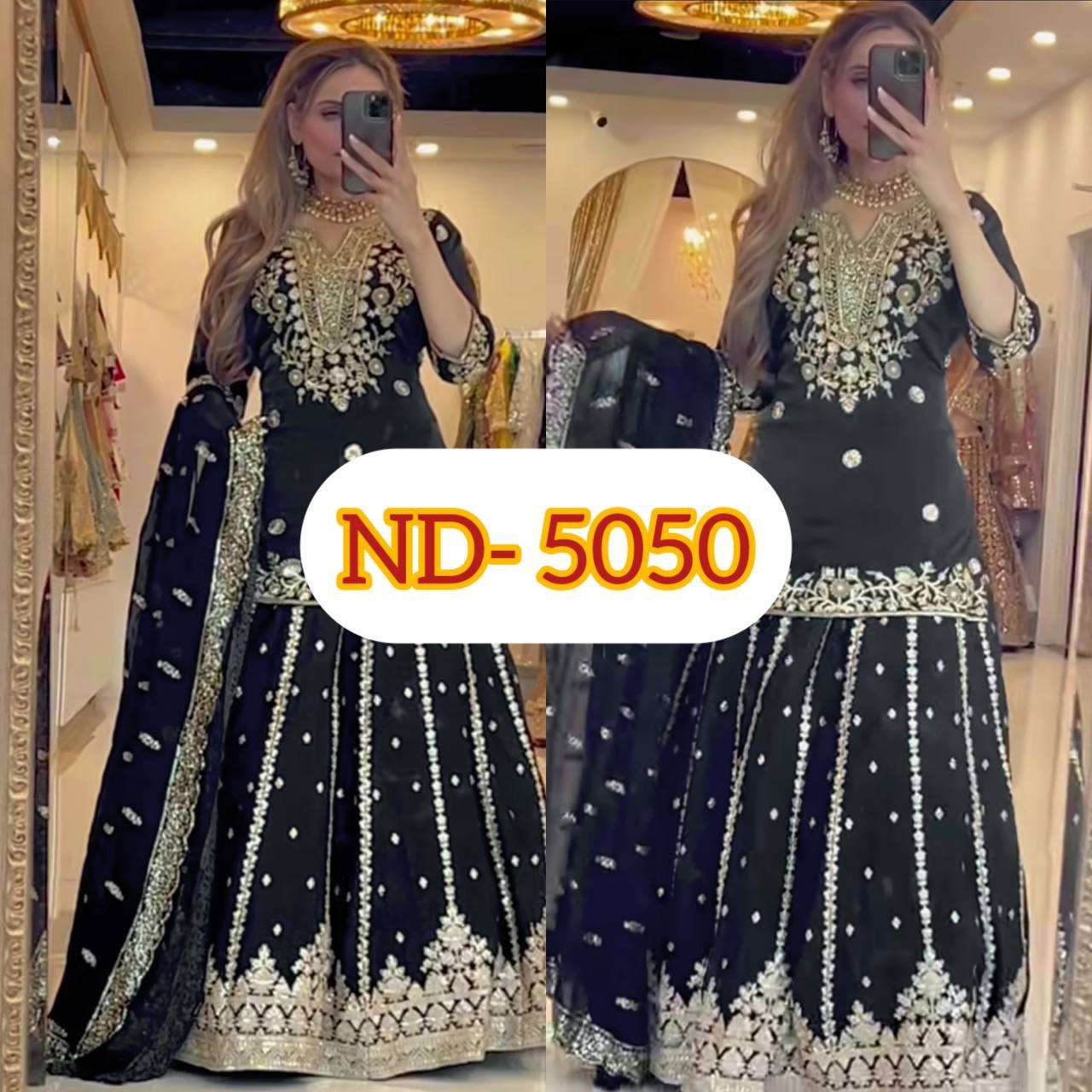 ND 5050 HEAVY EMBROIDERED DESIGNER WEDDING WEAR TOP WITH LEHENGA AND DUPATTA SET 