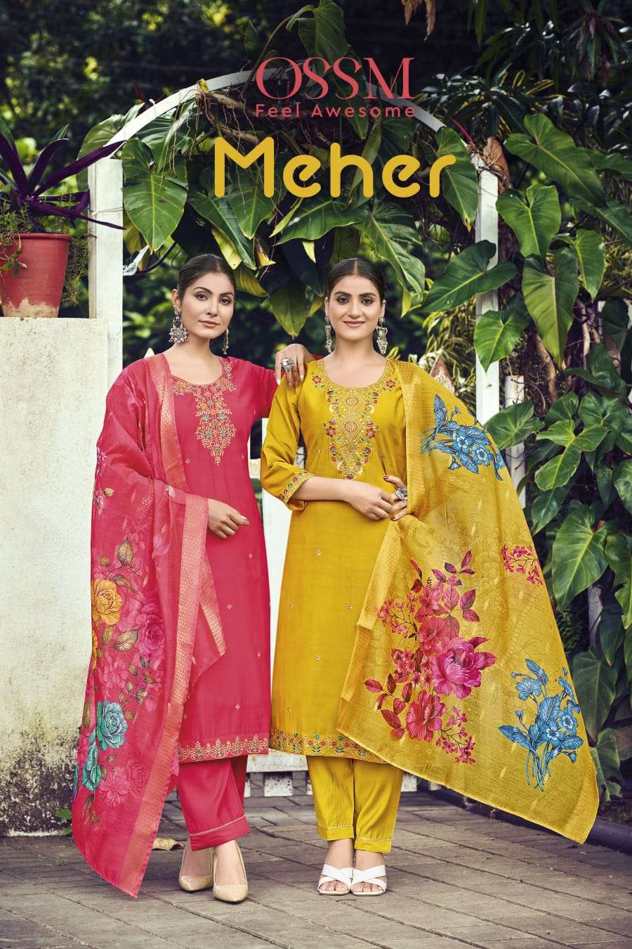 OSSM MEHER SILK EMBROIDERIES WORK LADIES KURTI BOTTOM AND DUPATTA SET 