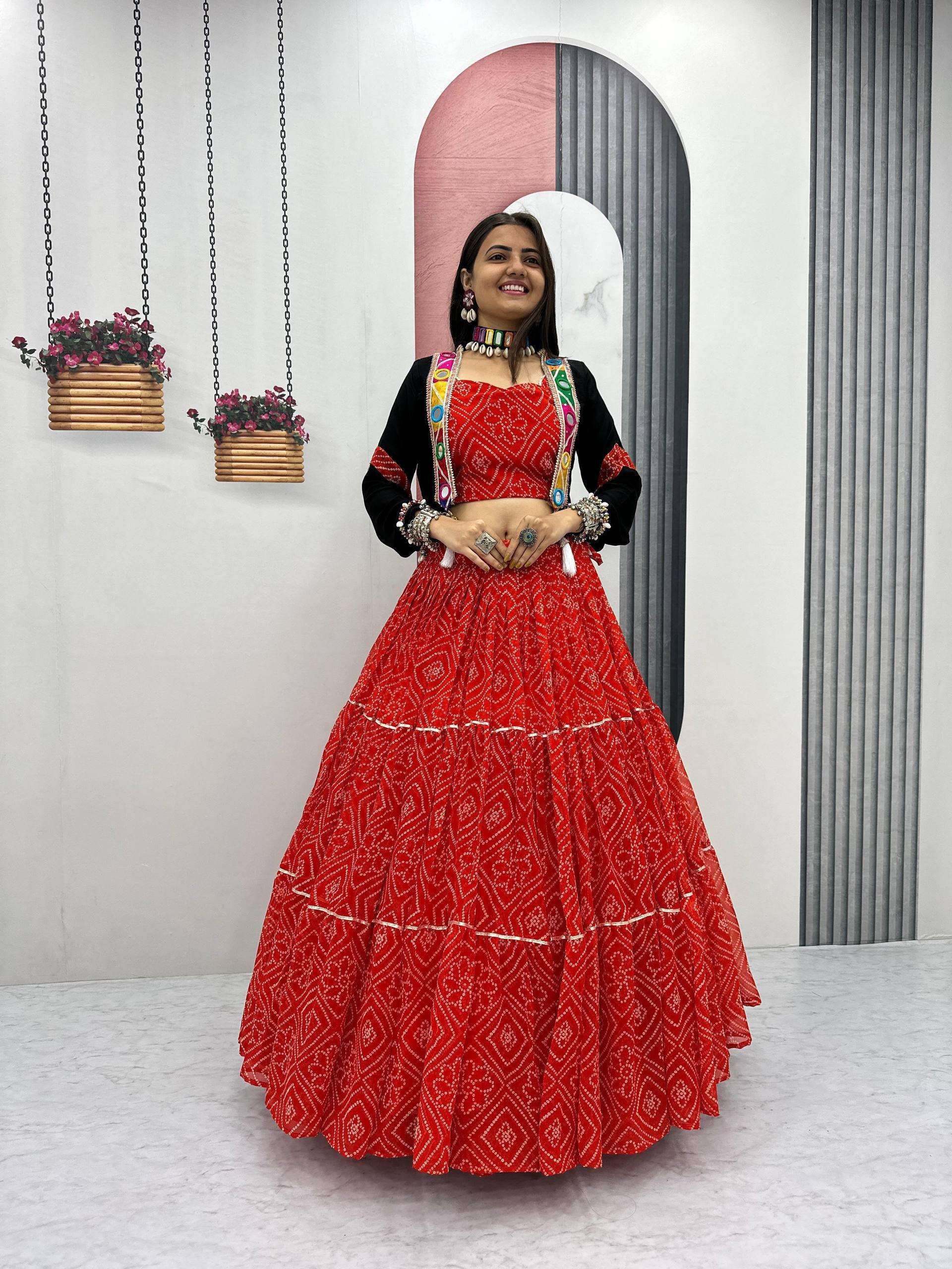 PC N 51 GEORGETTE DESIGNER NAVRATRI WEAR LEHENGA CHOLI WITH JACKET 