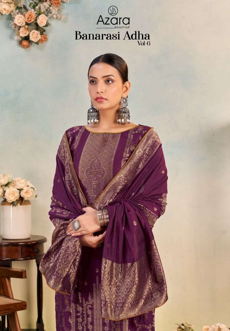 RADHIKA FASHION AZARA BANARASHI ADAH VOL 6 COTTON JACQUARD FANCY WORK SUIT