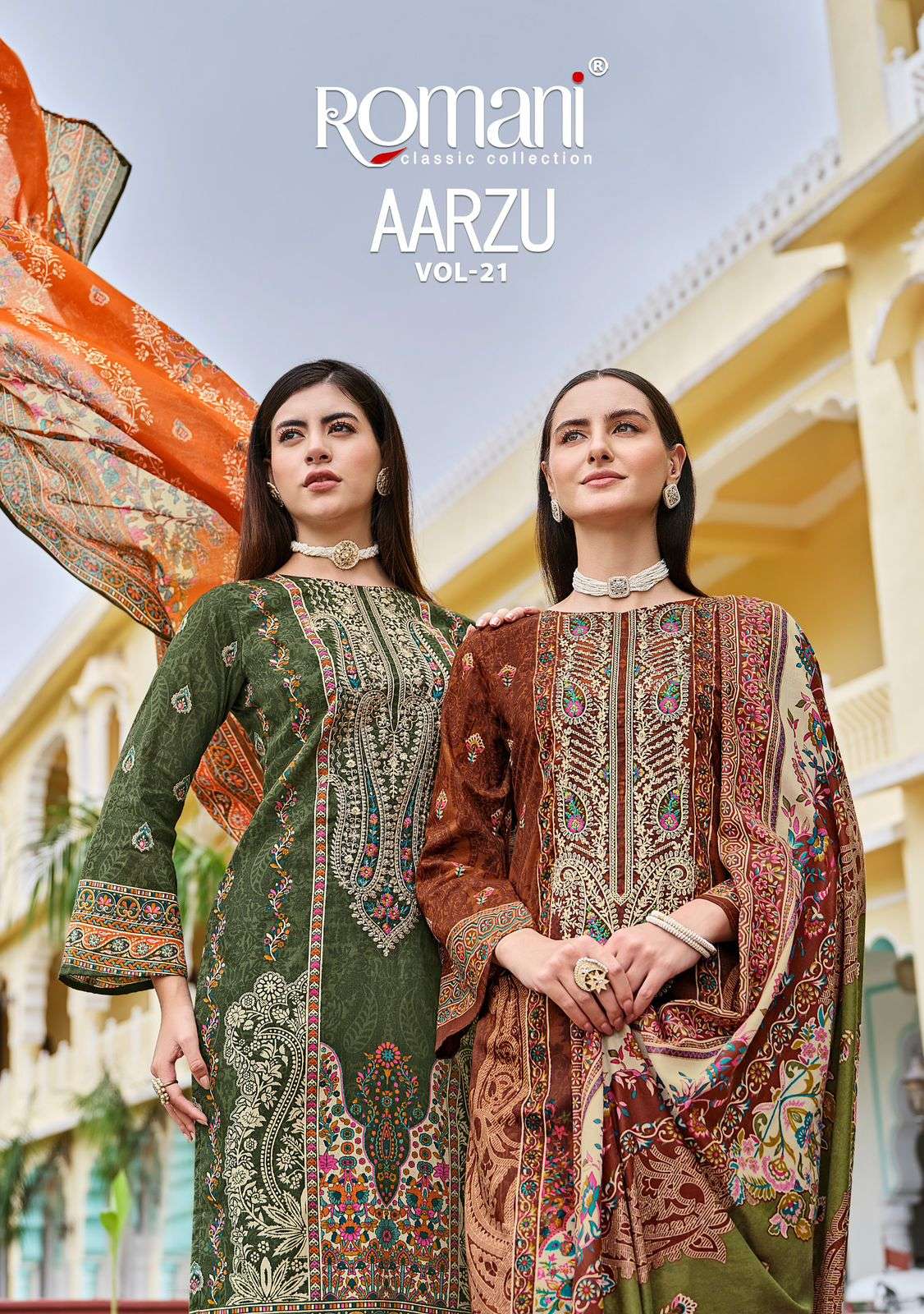 ROMANI AARZU VOL 21 COTTON DIGITAL STYLE PRINT WITH FANCY WORK SUIT