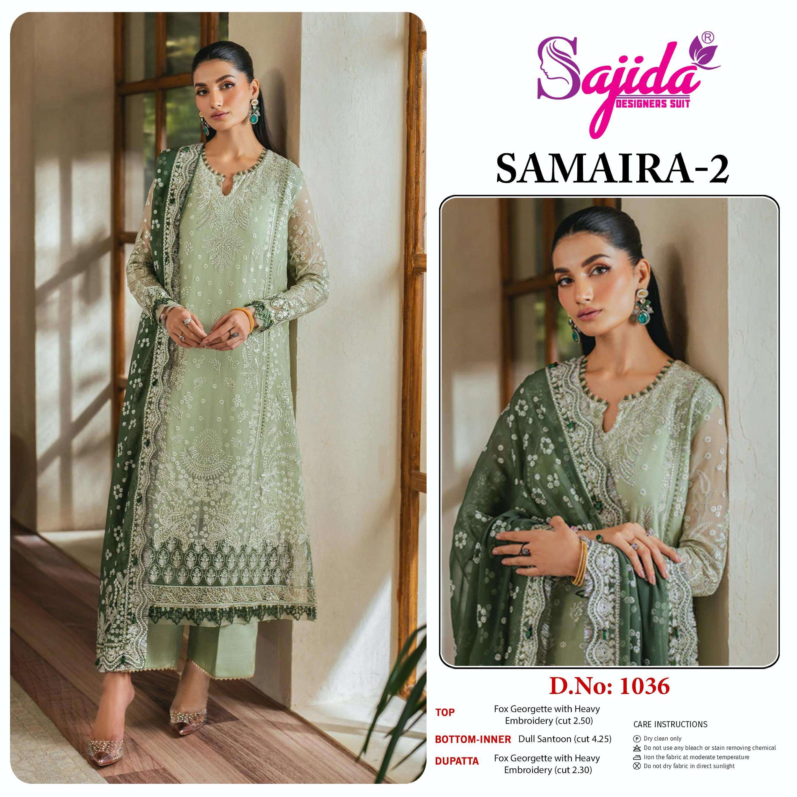 SAJIDA DESIGNER DESIGN NO - 1036 GEORGETTE HEAVY EMBROIDERED KHATLI WORK PAKISTANI SALWAR SUIT 