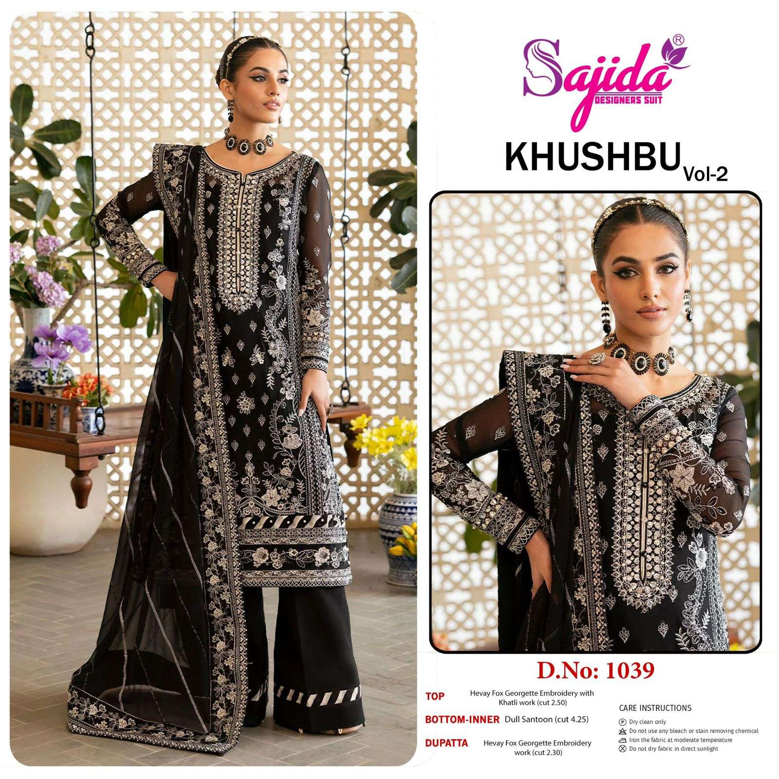 SAJIDA DESIGNER DESIGN NO - 1039 GEORGETTE HEAVY EMBROIDERED KHATLI WORK PAKISTANI SUIT
