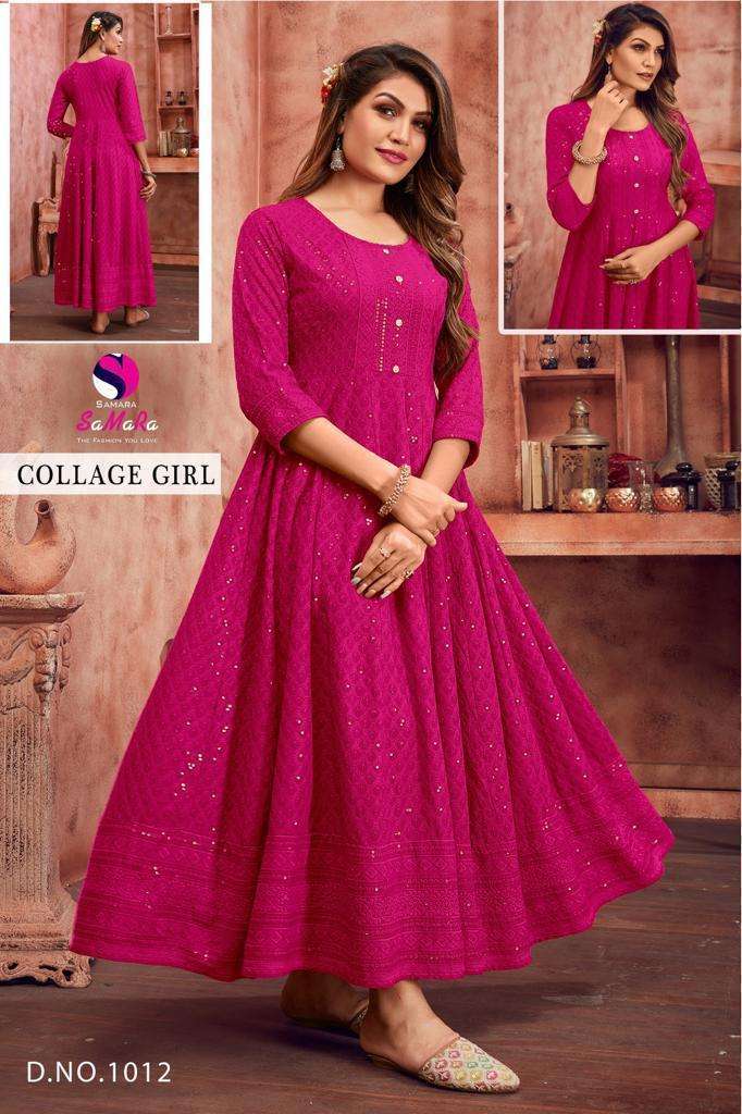 SAMARA COLLEGE GIRL RAYON WITH SHIFFLI WORK LADIES GOWN 