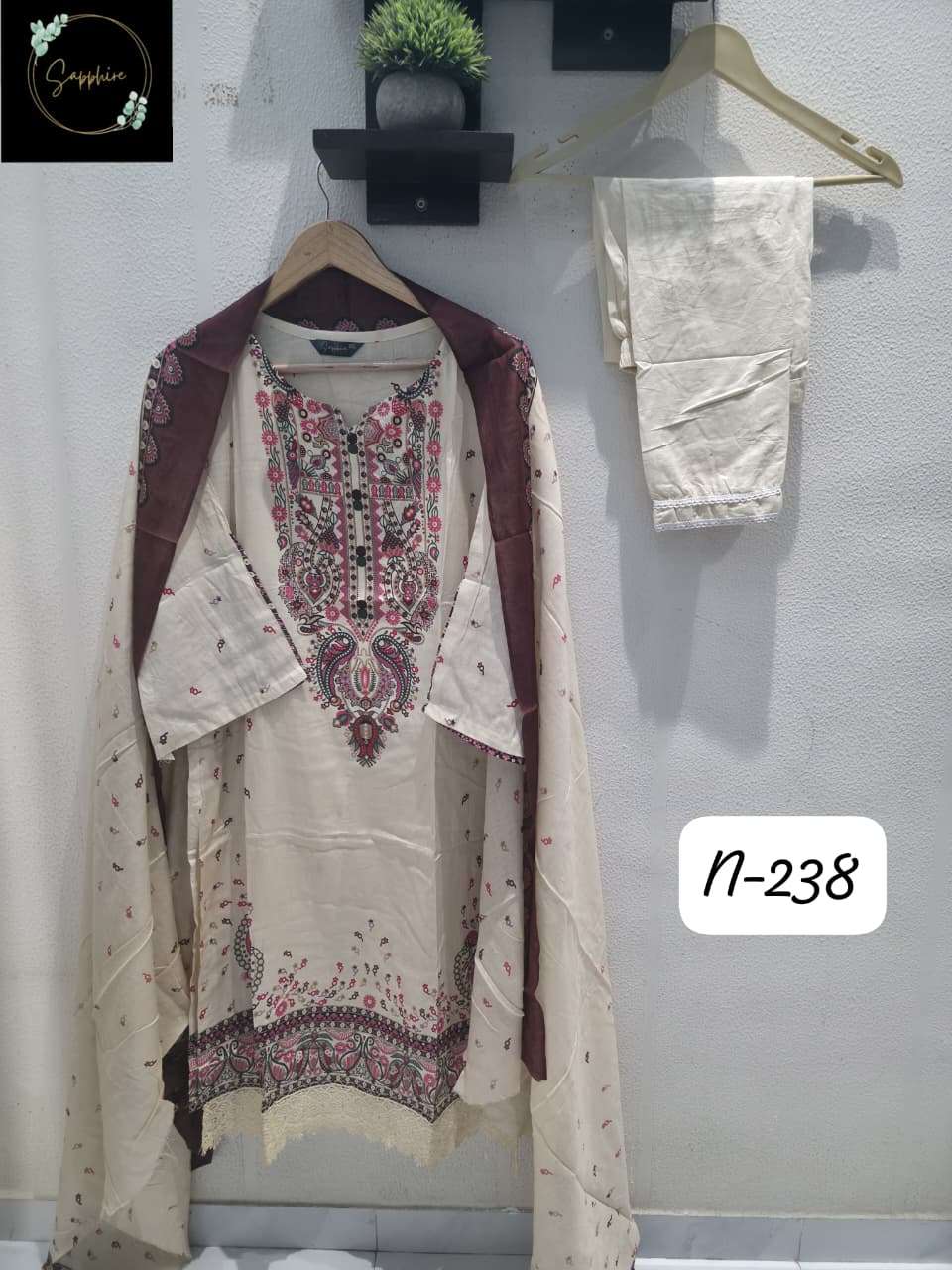 SAPPHIRE AGHA NOORAIN N 238 LAWN COTTON FANCY WORK READY MADE LADIES SUIT