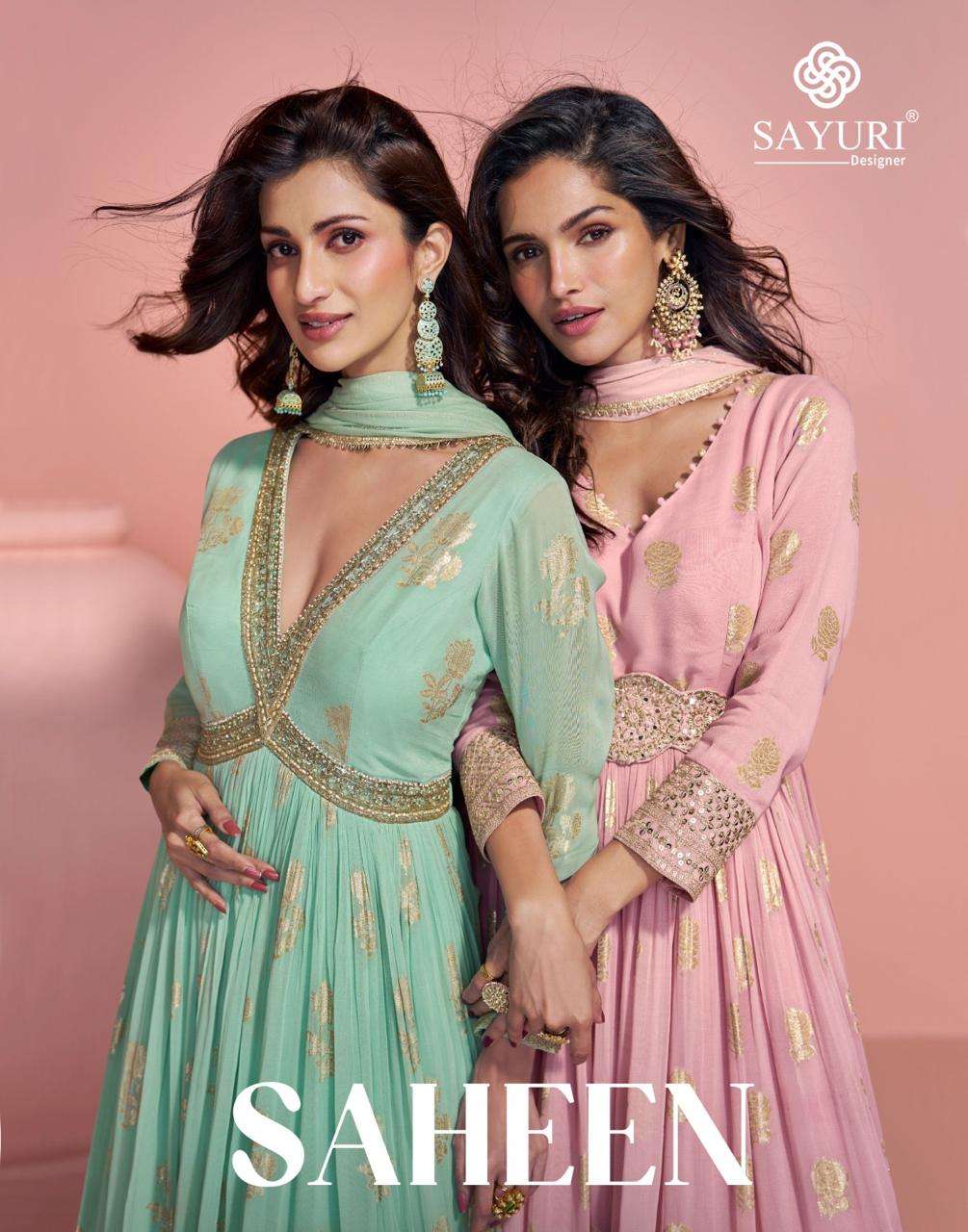 SAYURI DESIGNER SAHEEN JACQUARD SILK DESIGNER LONG ANARKALI AND GOWN DRESS