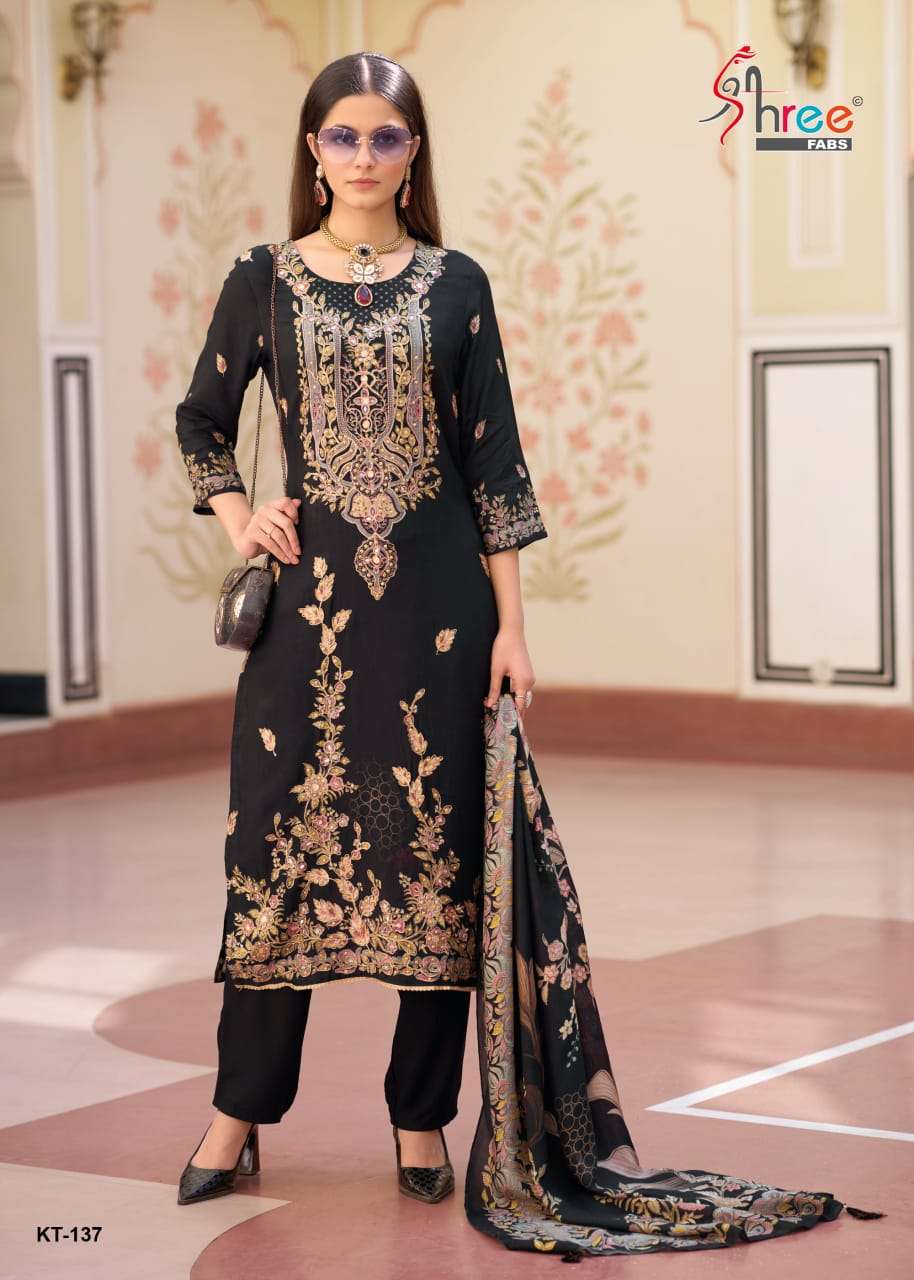 SHREE FABS KT 137 VISCOSE DIGITAL PRINT WITH HAND WORK DESIGNER SUIT  
