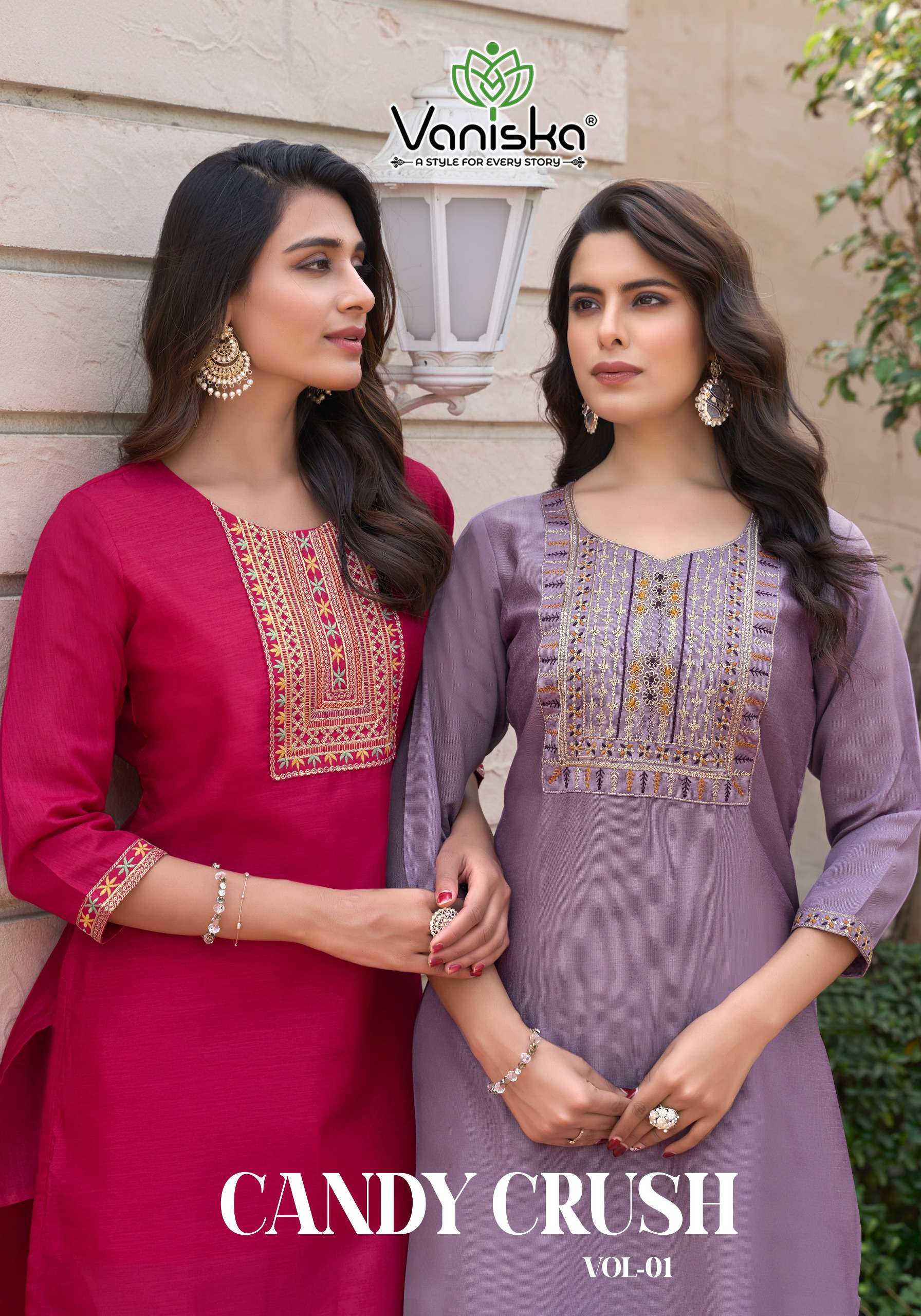 VANISKA CANDY CRUSH VOL 1 SIMER FABRIC FANCY EMBROIDERIES WORK LADIES KURTI
