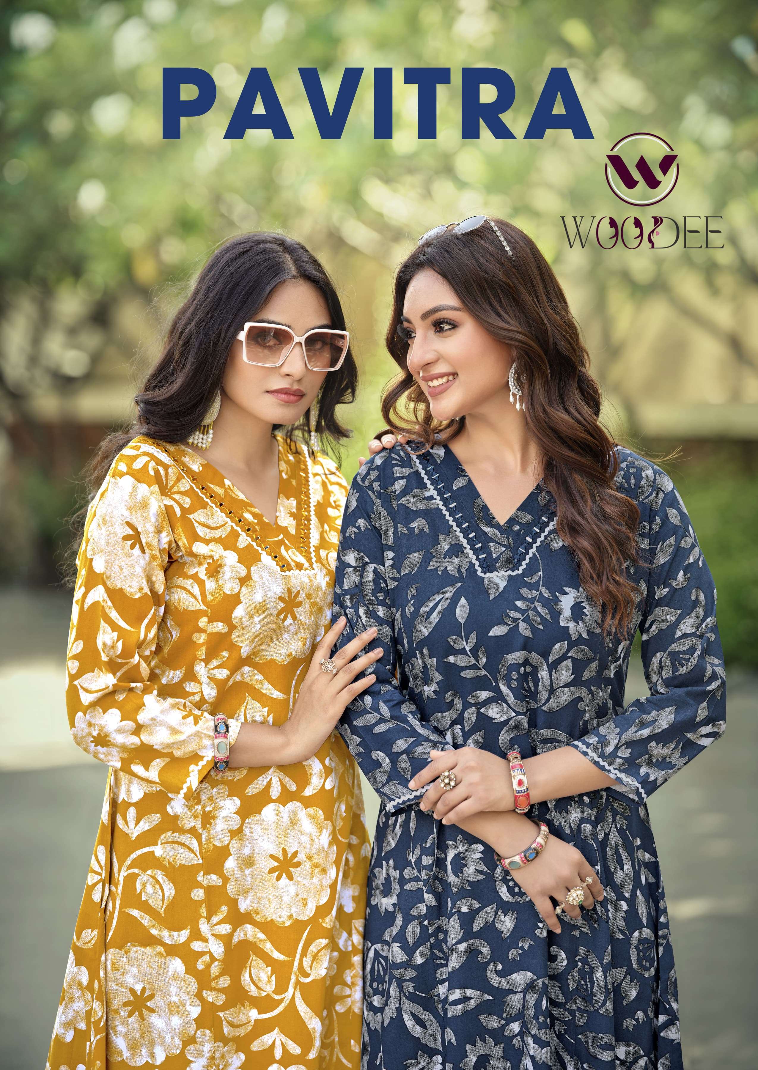 WOODEE PAVITRA RAYON PRINT FANCY A LINE STYLE KURTI WITH BOTTOM PAIR 