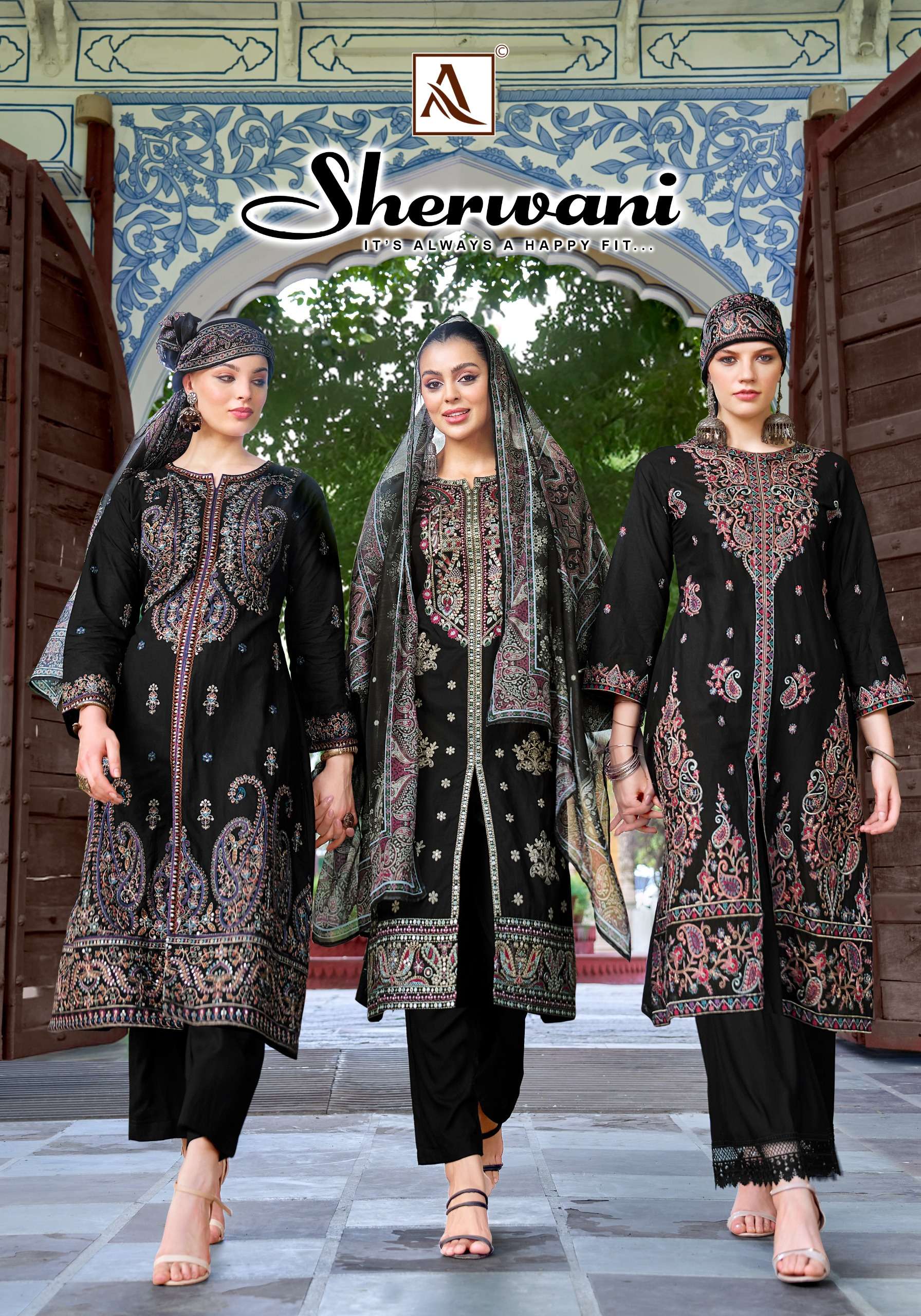ALOK SUITS SHERWANI COTTON EMBROIDERY DESIGNER WORK LADIES SUIT