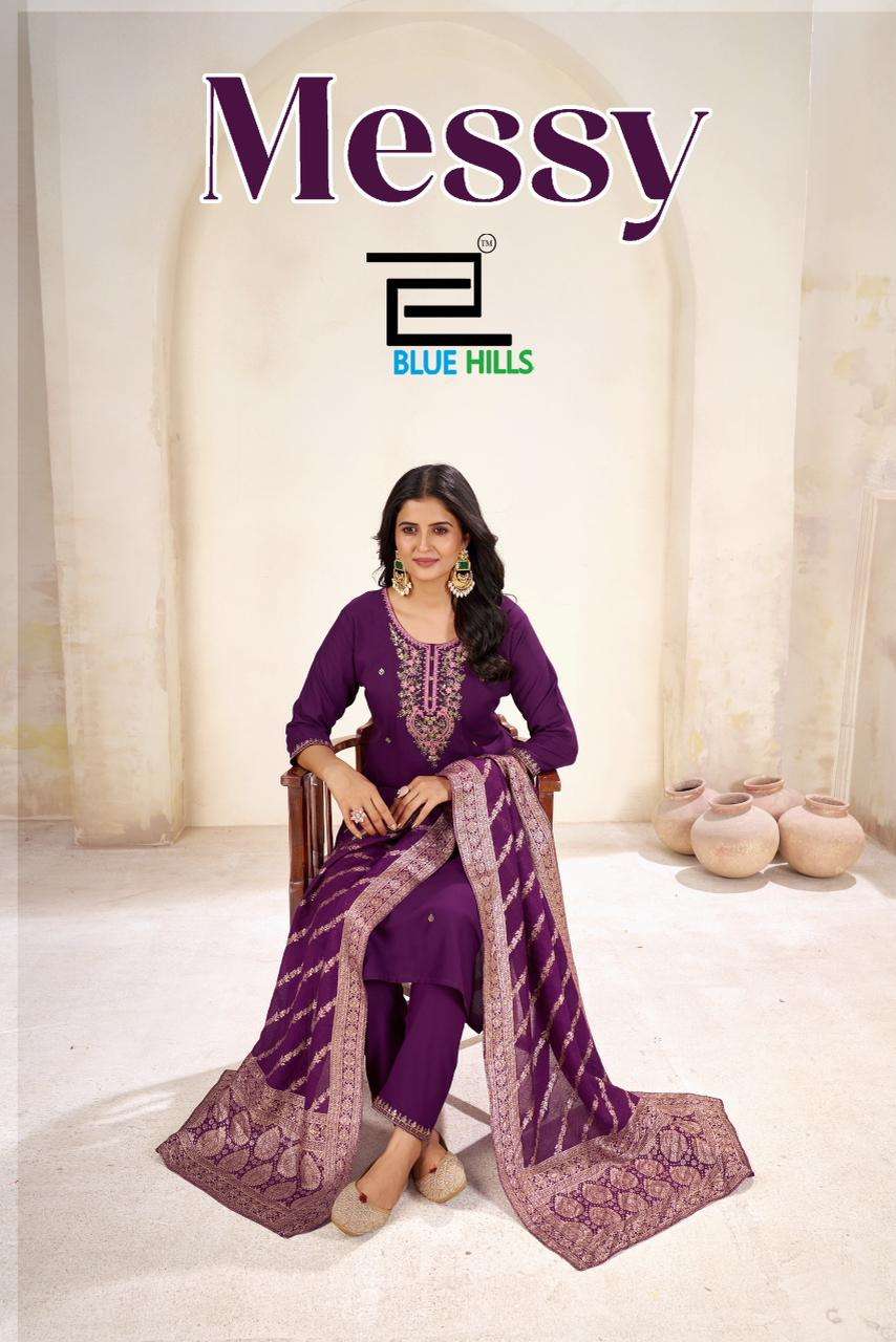 BLUE HILLS MESSY RAYON FANCY WORKS LADIES KURTI BOTTOM AND DUPATTA SET 