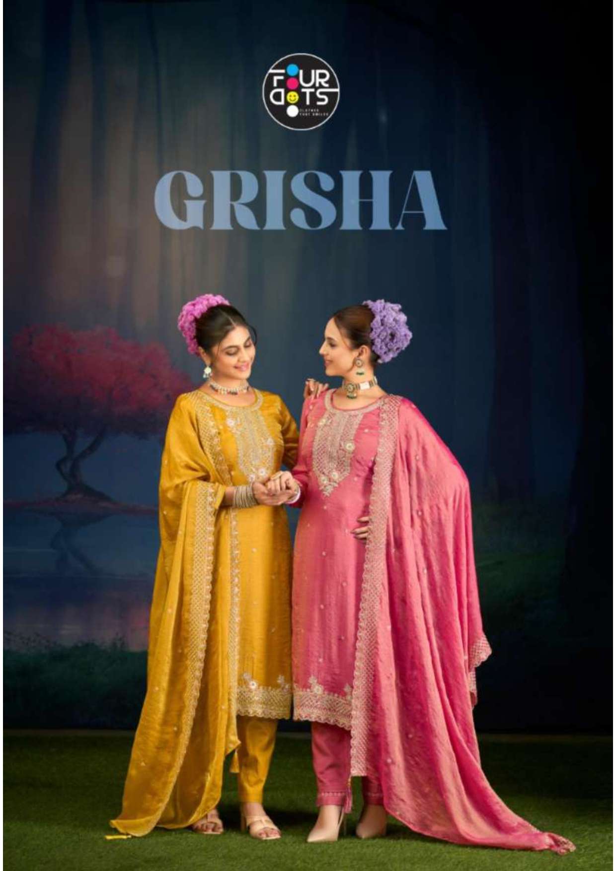FOURDOTS GRISHA SILK WITH HEAVY EMBROIDERY DESIGNER WORK SUIT
