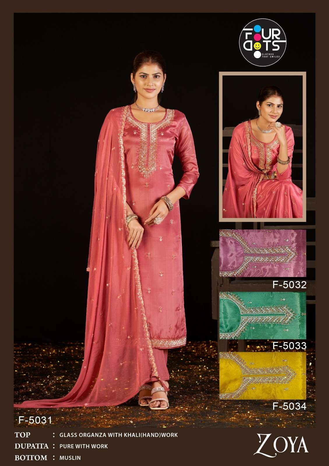 FOURDOTS ZOYA ORGANZA EMBROIDERY DESIGNER WORK SUIT