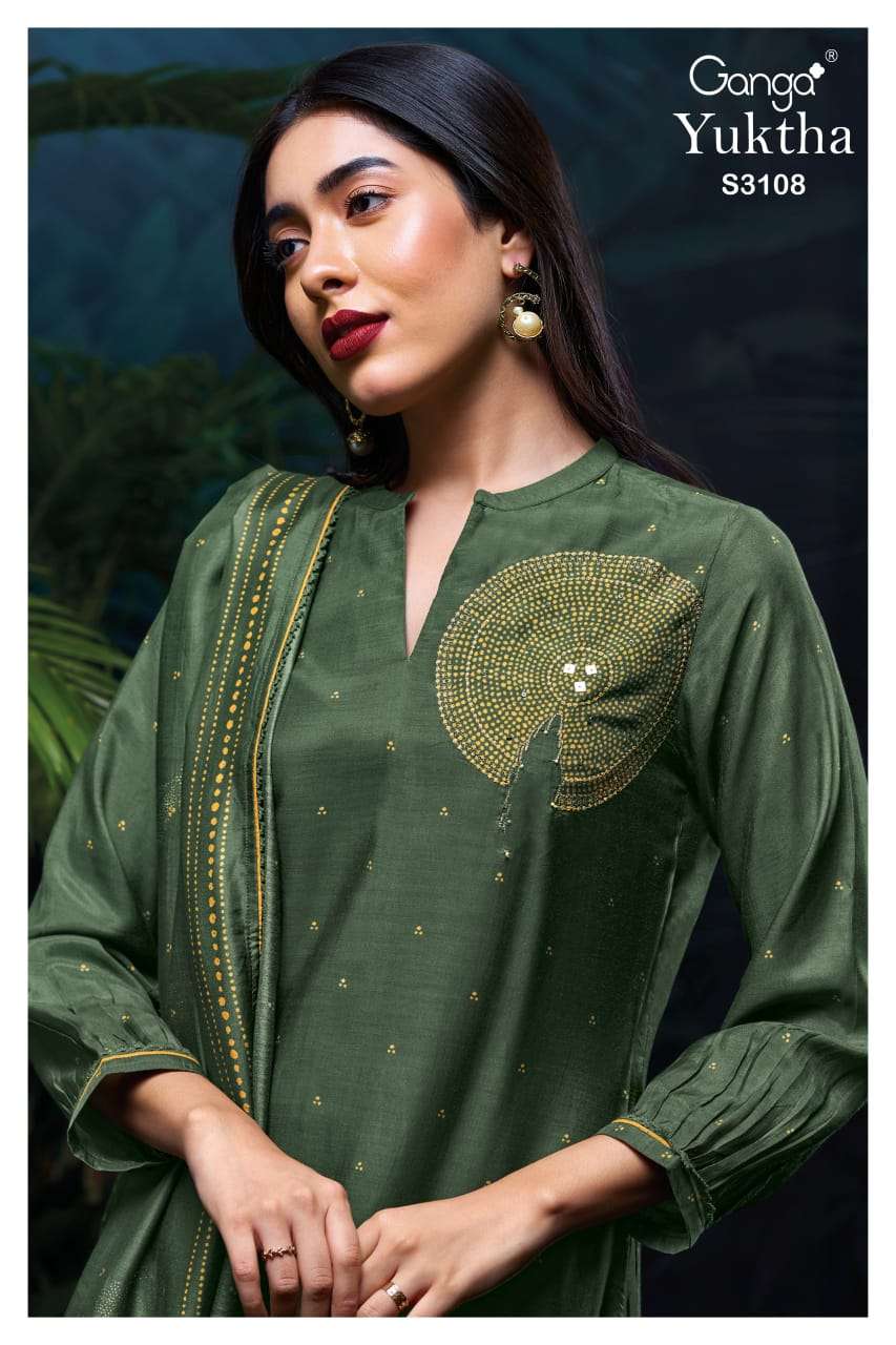 GANGA YUKTHA 3108 SILK PRINTED WITH EMBROIDERY DESIGNER WORK SUIT