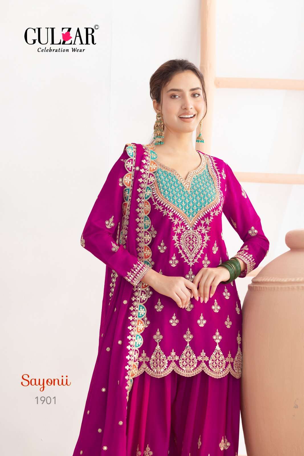 GULZAR SAYONII HEAVY EMBROIDERED DESIGNER READY MADE MADE SHARARA SUIT