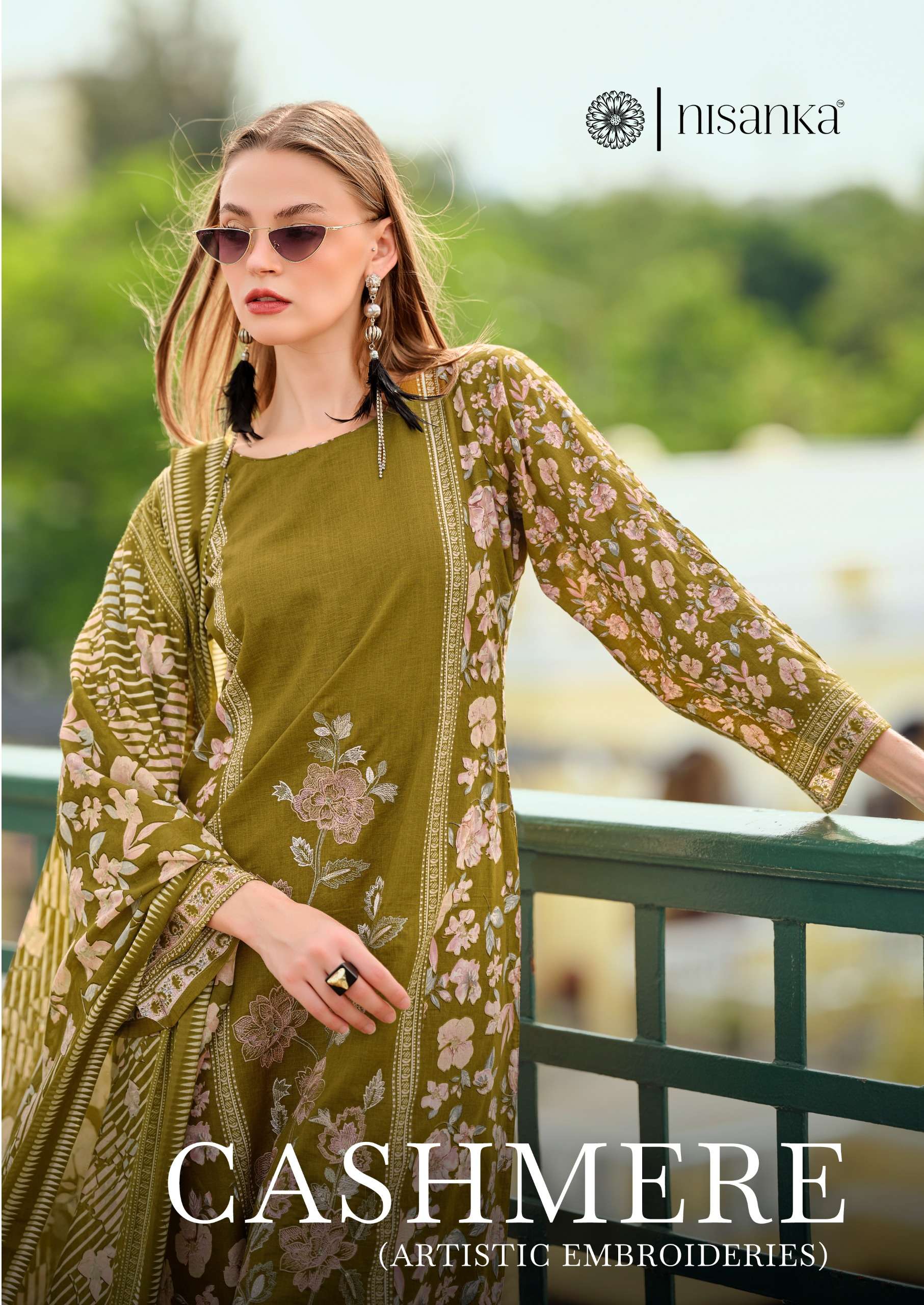 HERMITAGE CLOTHING CASHMERE LAWN COTTON PRINT WITH FANCY WORK SUIT