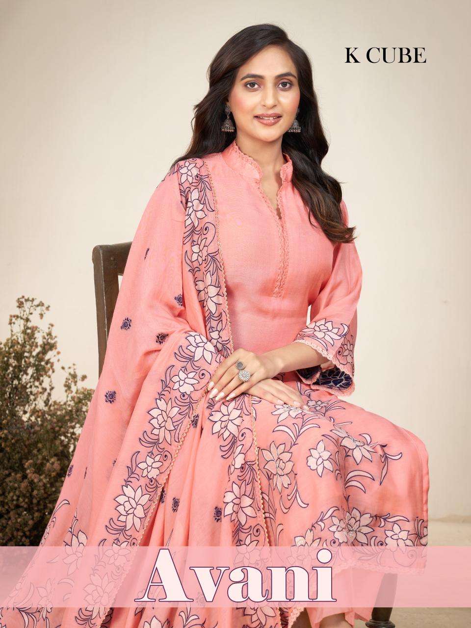K CUBE AVANI CHANDERI JACQUARD HAND WORK DESIGNER SUIT