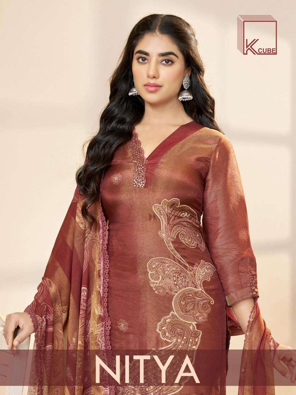 K CUBE NITYA ORGANZA DIGITAL PRINTED WITH FANCY WORK SUIT