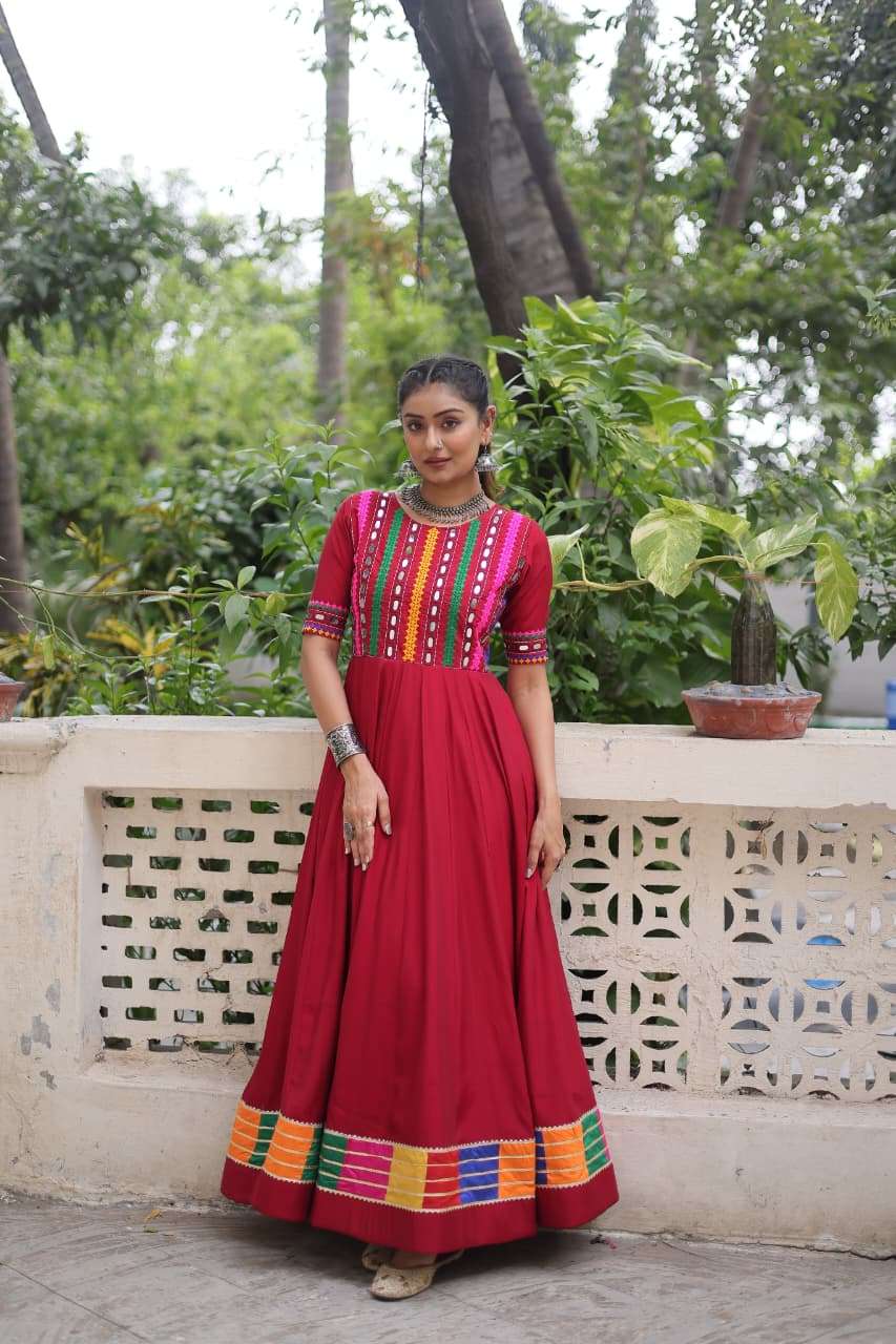 KA 1202 SILK FANCY MIRROR WORK NAVRATRI WEAR LADIES GOWN